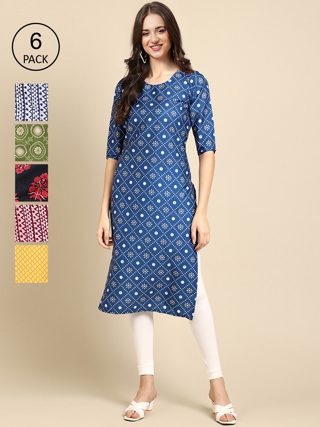 7Threads Women Multicoloured Pack of 6 Digital Printed Straight Kurt Crepe Kurta, Multi
7Threads Women Multicoloured Pack of 6 Digital Printed Straight Kurt Crepe Kurta, Multi