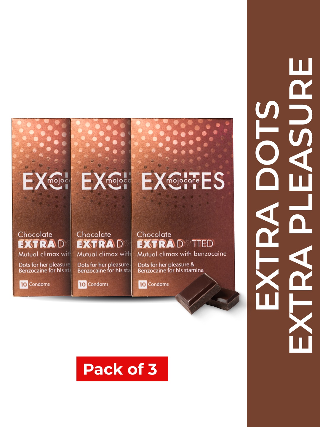 Mojocare Men Set Of 3 Mojocare Excites Extra Dotted Condoms -Chocolate - 10 Sheets Each, Brown
Mojocare Men Set Of 3 Mojocare Excites Extra Dotted Condoms -Chocolate - 10 Sheets Each, Brown