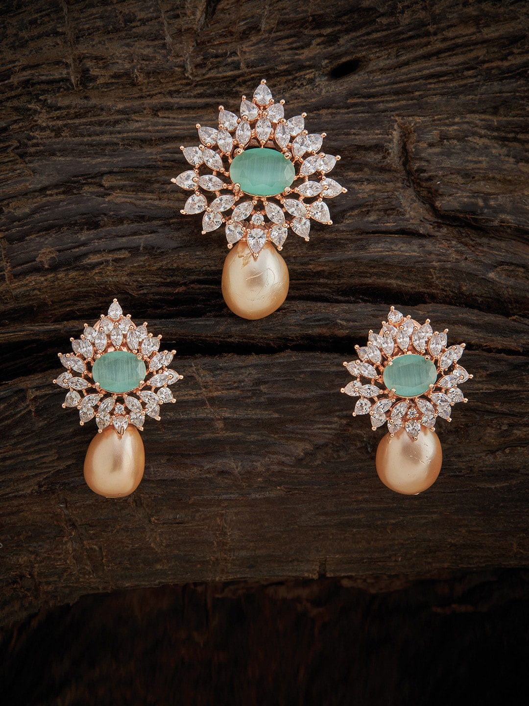Kushal's Fashion Jewellery Rose Gold-Plated Sea Green CZ-Studded Pendant With Earrings
Kushal's Fashion Jewellery Rose Gold-Plated Sea Green CZ-Studded Pendant With Earrings