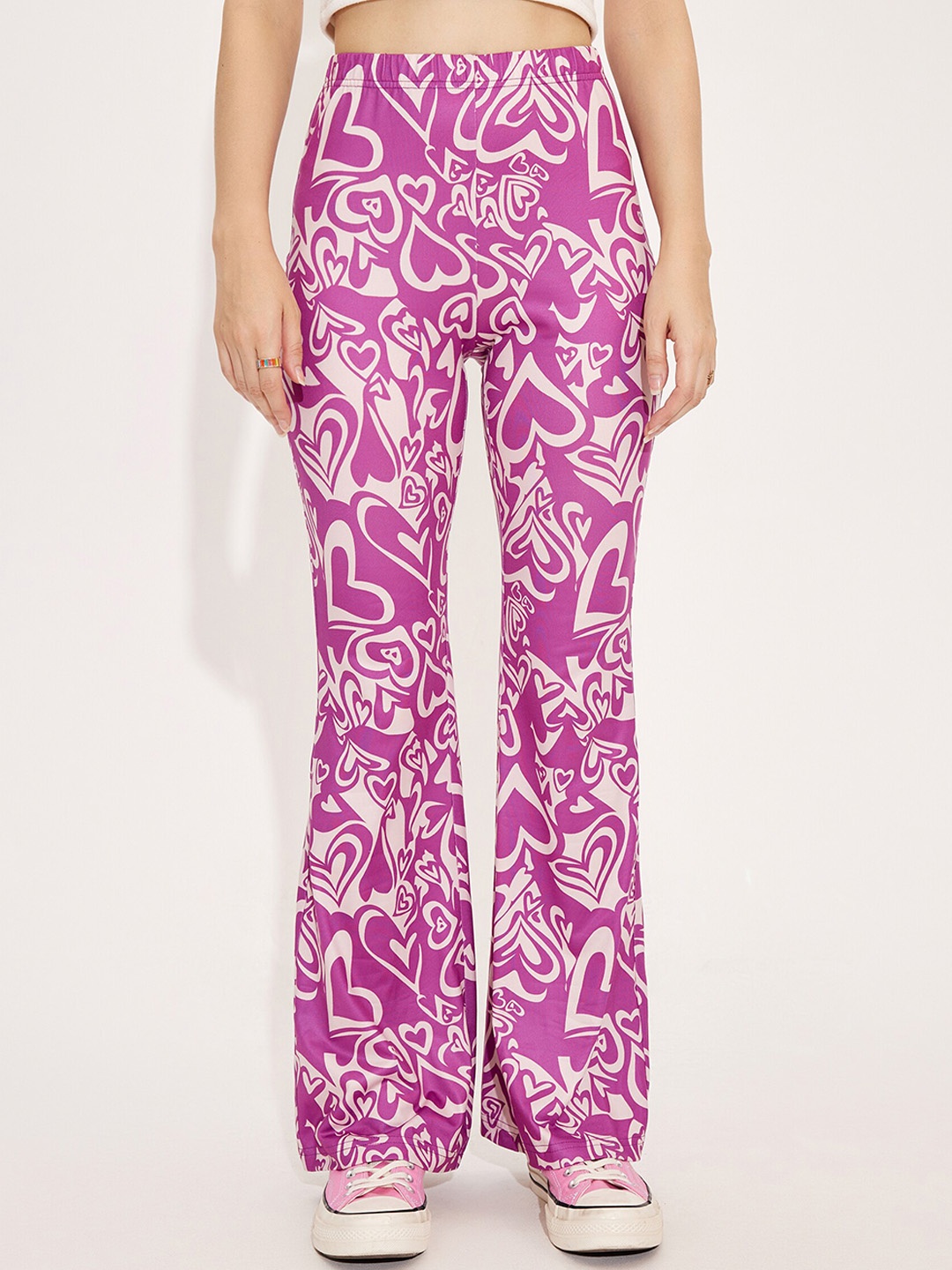 URBANIC Women Purple Abstract Printed Trousers