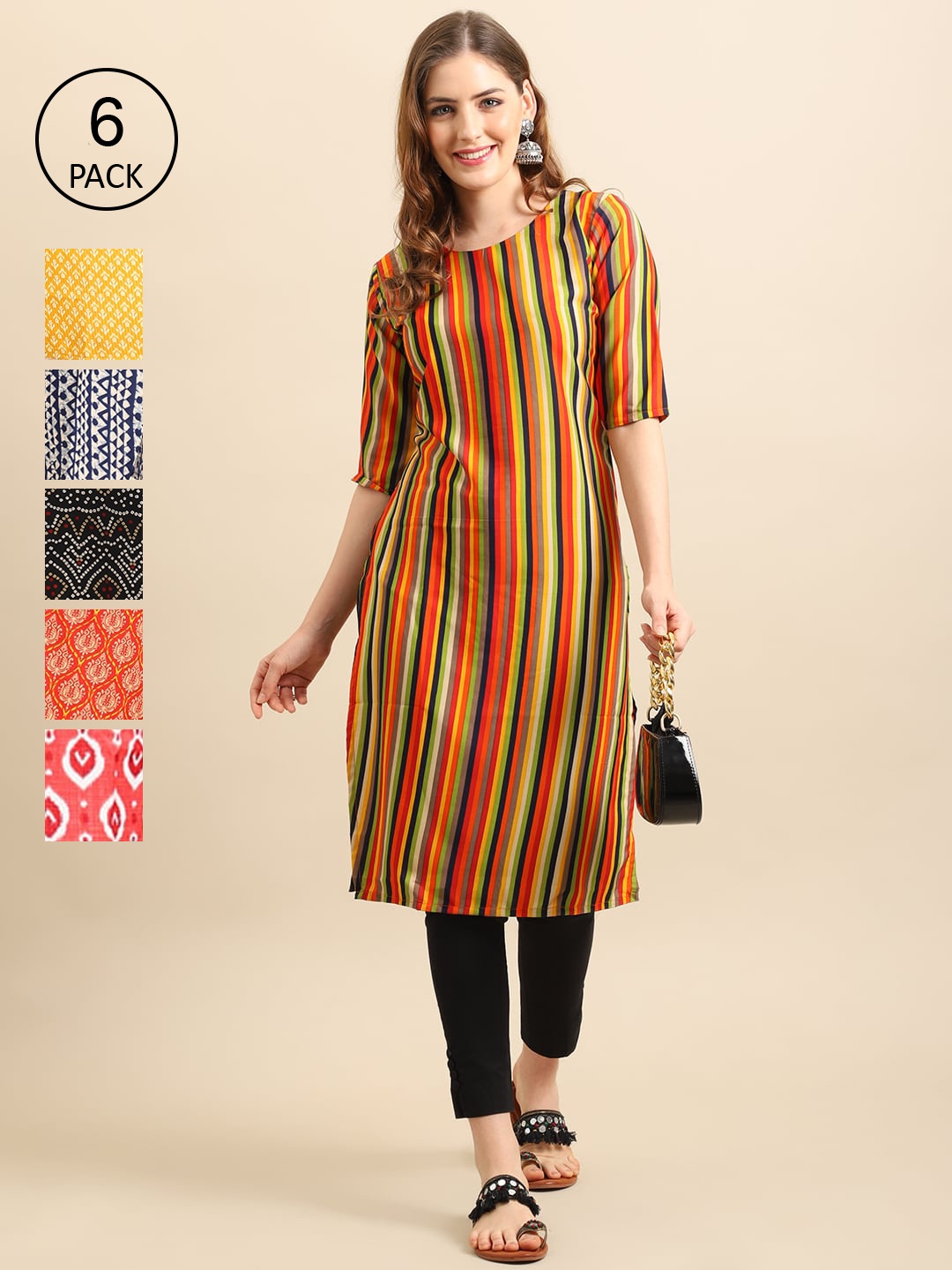 7Threads Women Pack of 6 Yellow & Black Ethnic Motifs Printed Block Print Crepe Kurta
7Threads Women Pack of 6 Yellow & Black Ethnic Motifs Printed Block Print Crepe Kurta