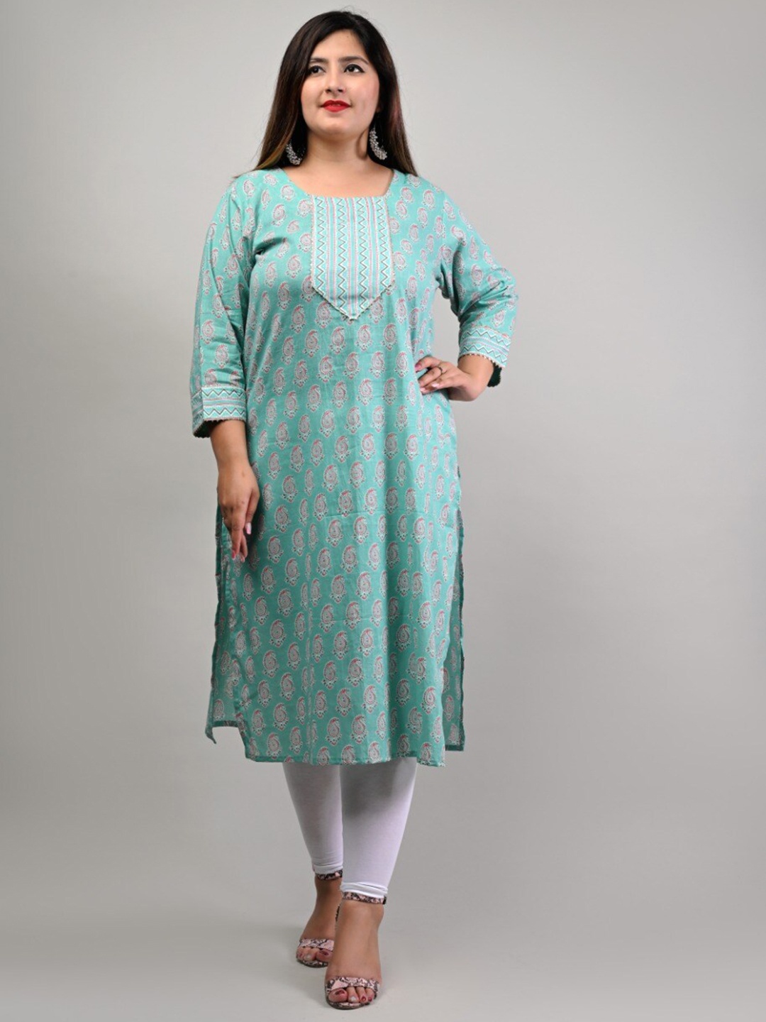 Swasti Women Turquoise Blue Geometric Floral Kurta