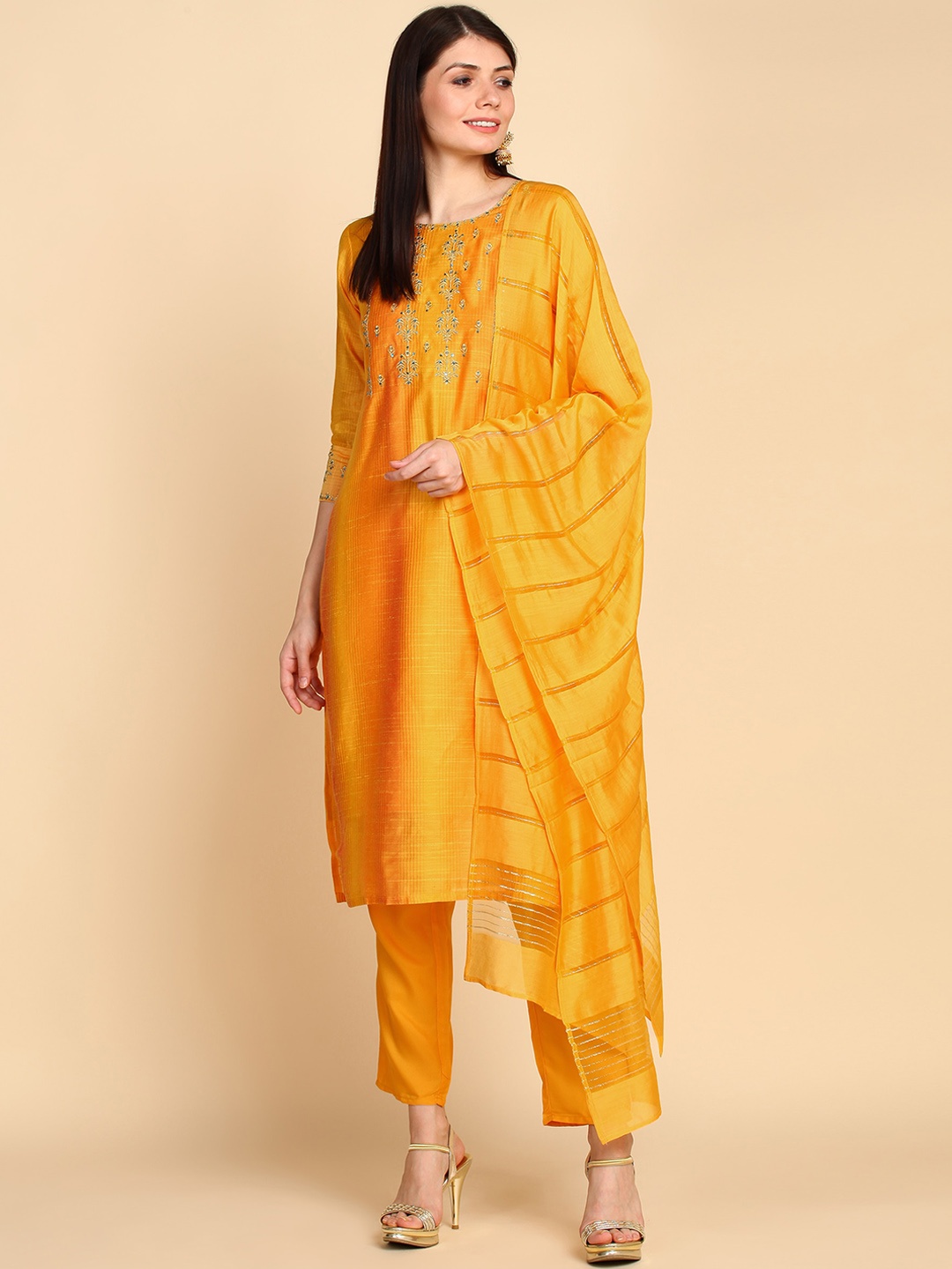 Bani Women Yellow Floral Embroidered Chanderi Cotton Kurta with Trousers & With Dupatta
Bani Women Yellow Floral Embroidered Chanderi Cotton Kurta with Trousers & With Dupatta