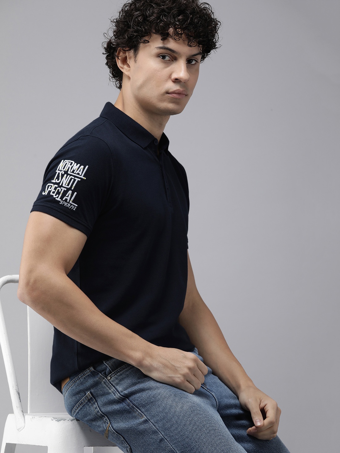SPYKAR Men Polo Collar Indigo Pure Cotton Slim Fit T-shirt With Minimal Embroidered Detail, Navy blue
SPYKAR Men Polo Collar Indigo Pure Cotton Slim Fit T-shirt With Minimal Embroidered Detail, Navy blue