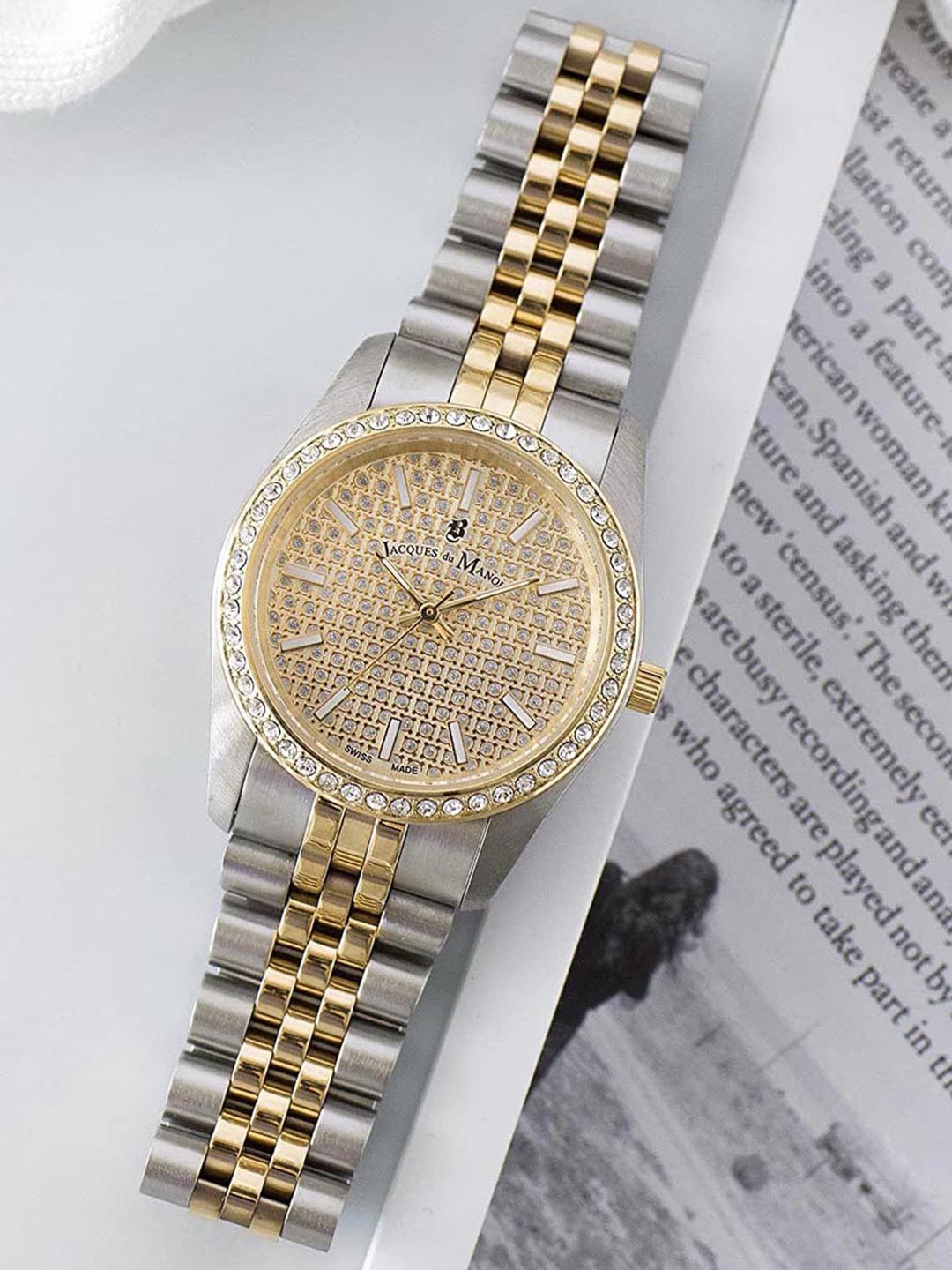 JACQUES du MANOIR Women Silver-Toned Brass Embellished Dial & Multicoloured Stainless Steel Bracelet Style Watch
JACQUES du MANOIR Women Silver-Toned Brass Embellished Dial & Multicoloured Stainless Steel Bracelet Style Watch