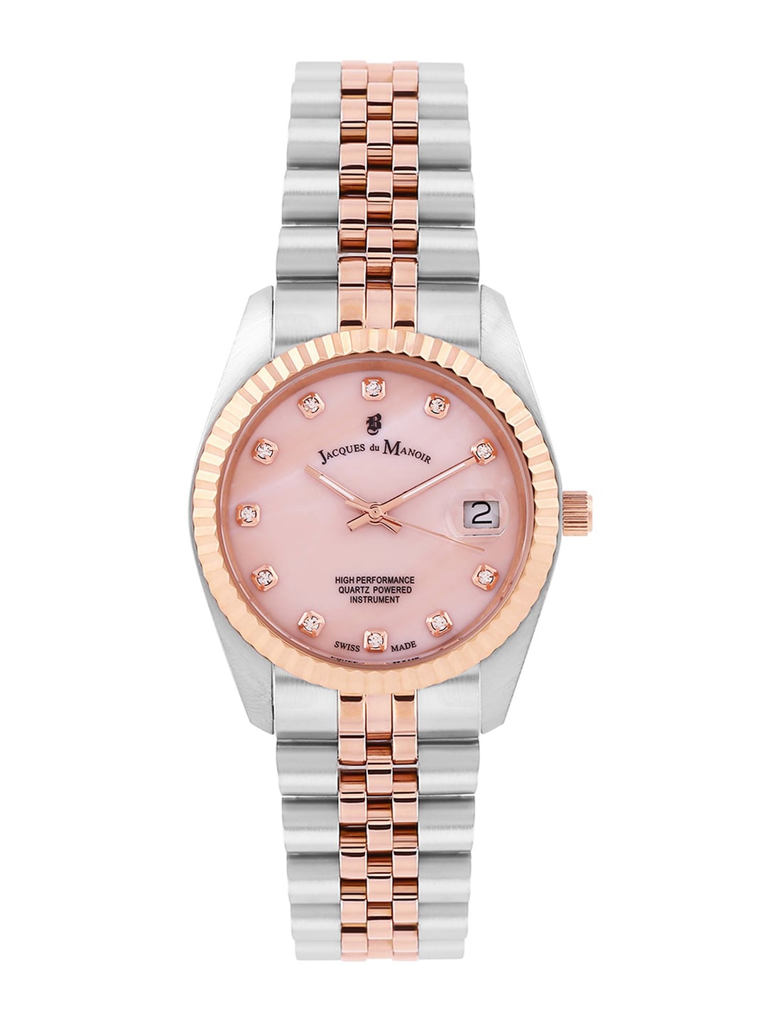 JACQUES du MANOIR Women Pink Brass Embellished Dial & Multicoloured Stainless Steel Bracelet Style Straps Watch
JACQUES du MANOIR Women Pink Brass Embellished Dial & Multicoloured Stainless Steel Bracelet Style Straps Watch