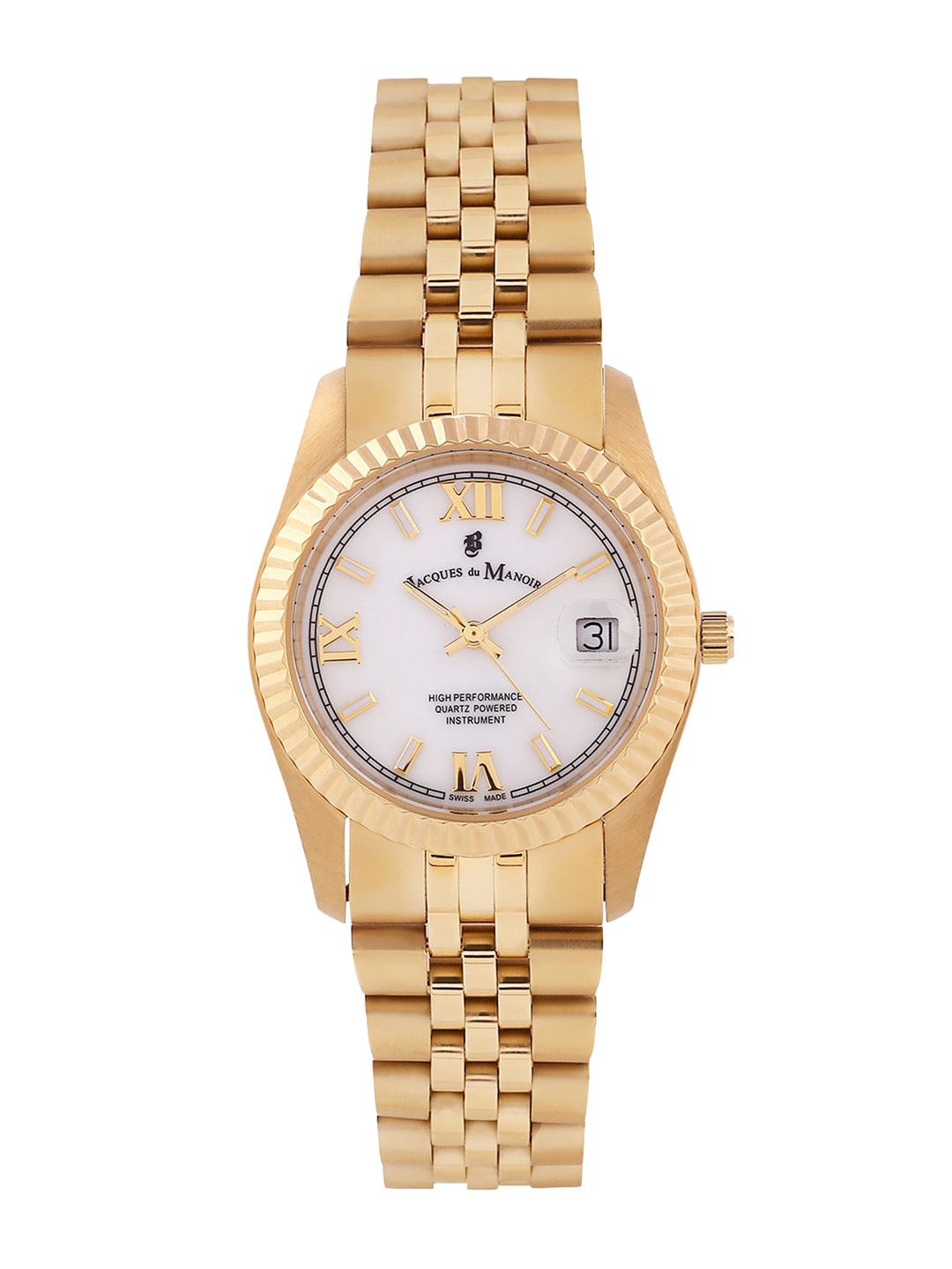 JACQUES du MANOIR Women White Brass Dial & Gold Toned Straps Analogue Watch JWL01302
JACQUES du MANOIR Women White Brass Dial & Gold Toned Straps Analogue Watch JWL01302