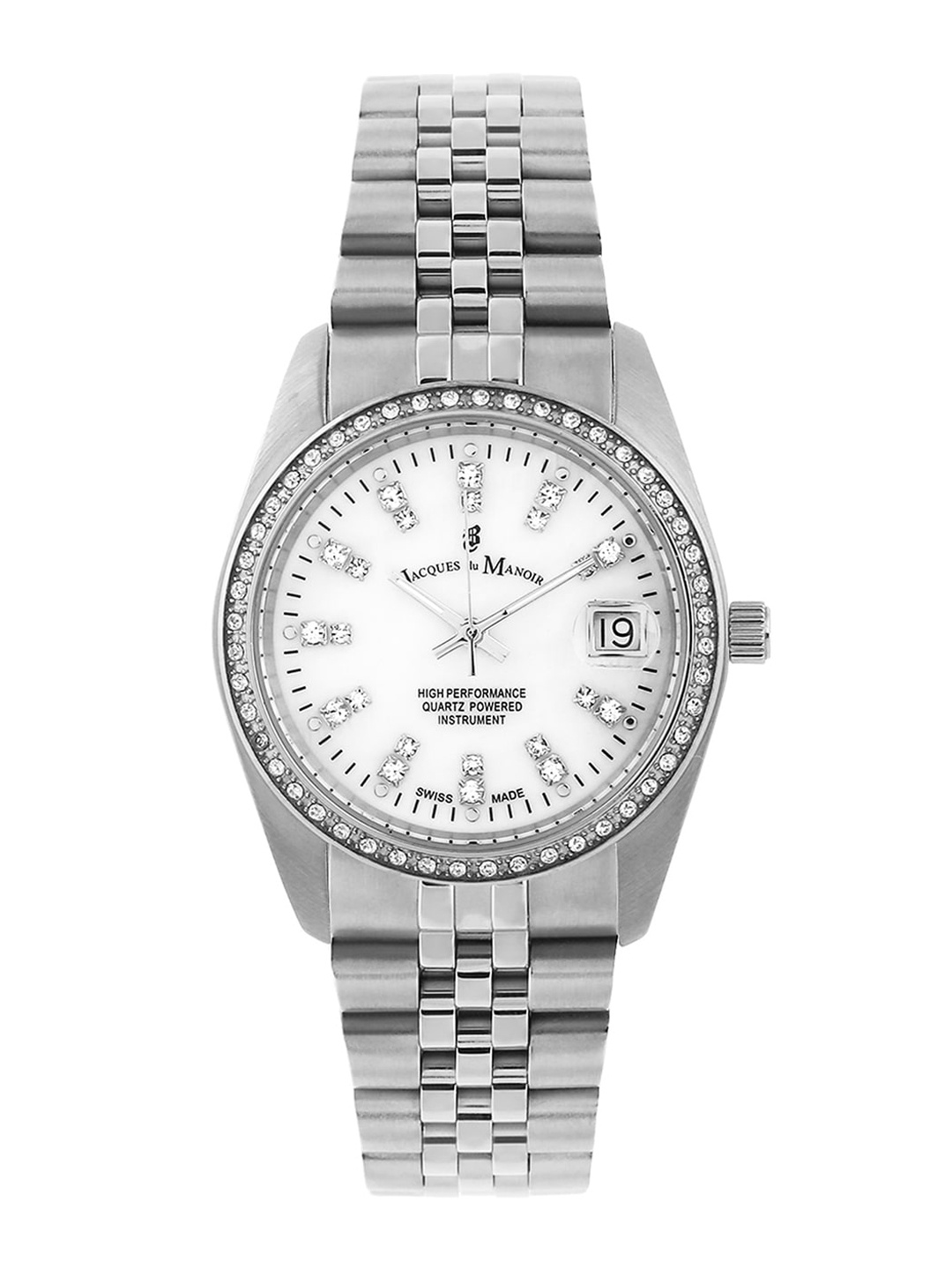 JACQUES du MANOIR Women Silver-Toned Brass Embellished Dial & Silver Toned Stainless Steel Bracelet Style Watch, White
JACQUES du MANOIR Women Silver-Toned Brass Embellished Dial & Silver Toned Stainless Steel Bracelet Style Watch, White