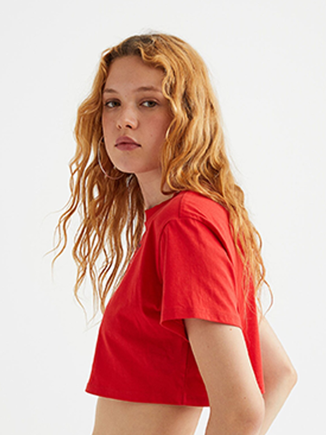 H&M Women Red Cropped Printed Top