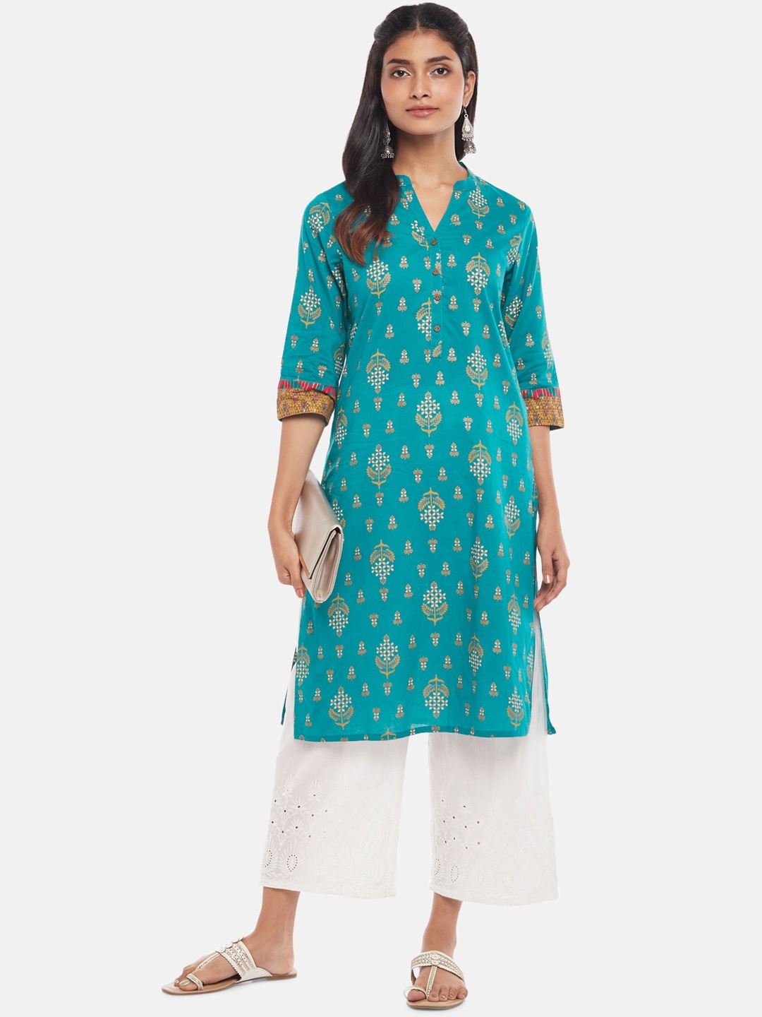 RANGMANCH BY PANTALOONS Women Turquoise Blue & White Ethnic Motifs Printed Kurta
RANGMANCH BY PANTALOONS Women Turquoise Blue & White Ethnic Motifs Printed Kurta