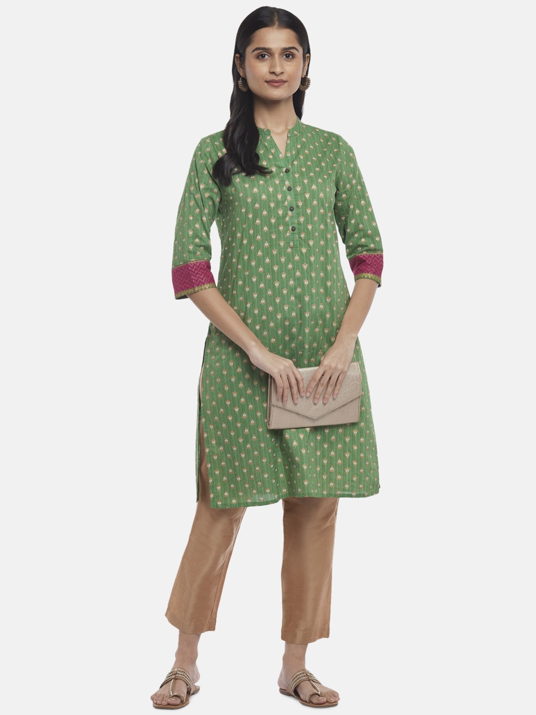 RANGMANCH BY PANTALOONS Women Green & Pink Ethnic Motifs Printed Straight Kurta
RANGMANCH BY PANTALOONS Women Green & Pink Ethnic Motifs Printed Straight Kurta