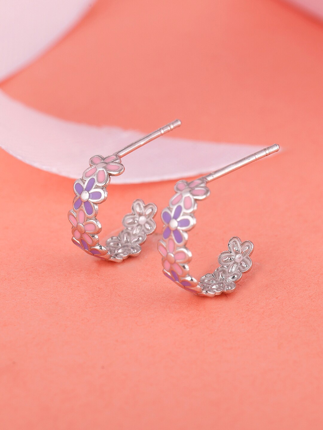GIVA Girls Silver-Toned Floral 925 Sterling Silver Floral Half Hoop Earrings