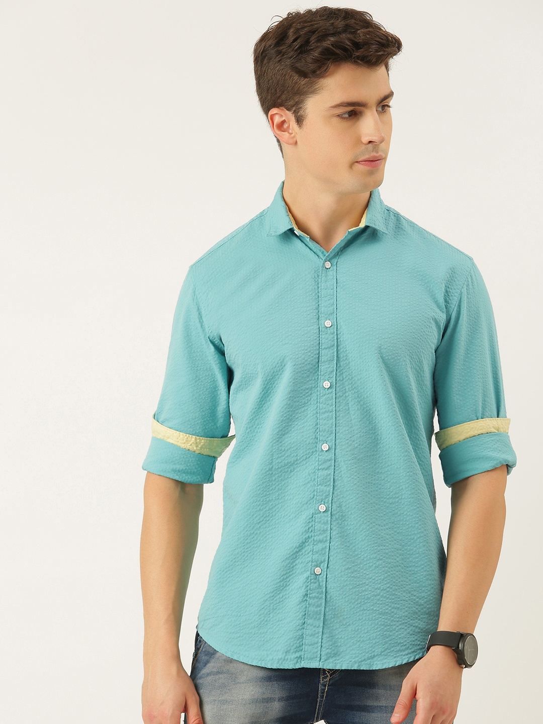 Bene Kleed Men Green Standard Seersucker Textured Pure Cotton Slim Fit Casual Shirt
Bene Kleed Men Green Standard Seersucker Textured Pure Cotton Slim Fit Casual Shirt