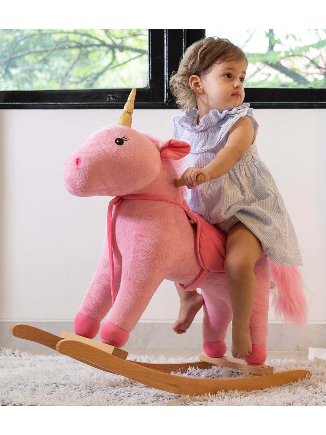 haus & kinder Infants Pink Textured Unicorn Plush Rockers