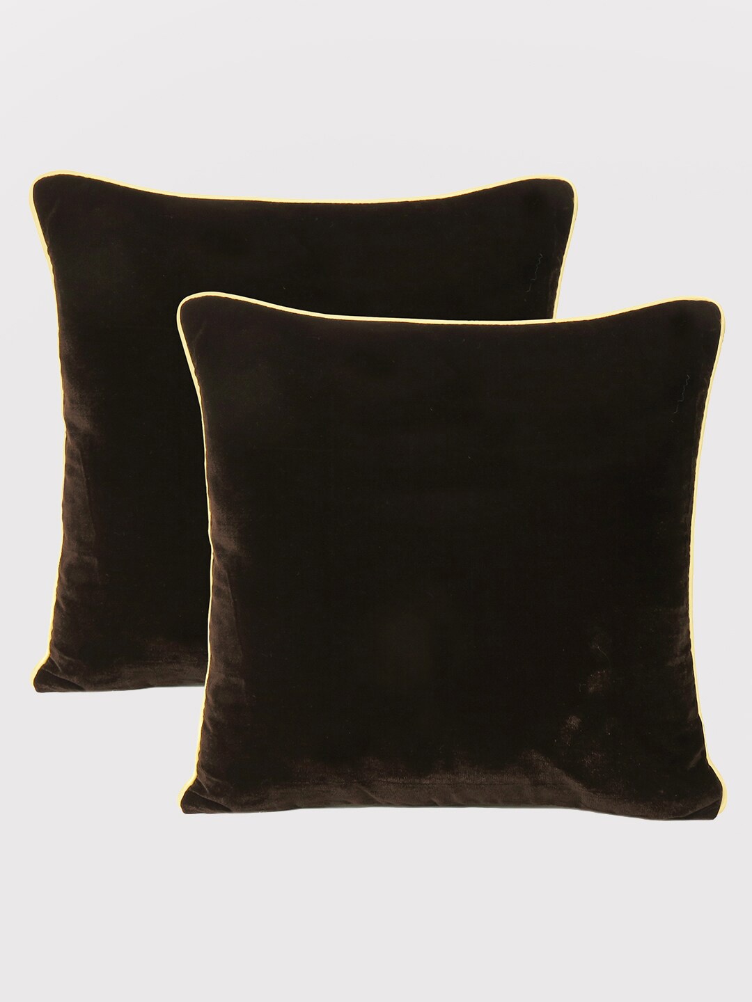 OUSSUM Brown & White Set of 2 Velvet Square Cushion Covers