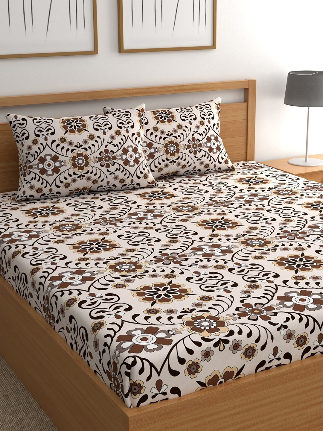 CHHAVI INDIA Cream-Coloured & Brown Floral 210 TC Queen Bedsheet with 2 Pillow Covers
CHHAVI INDIA Cream-Coloured & Brown Floral 210 TC Queen Bedsheet with 2 Pillow Covers