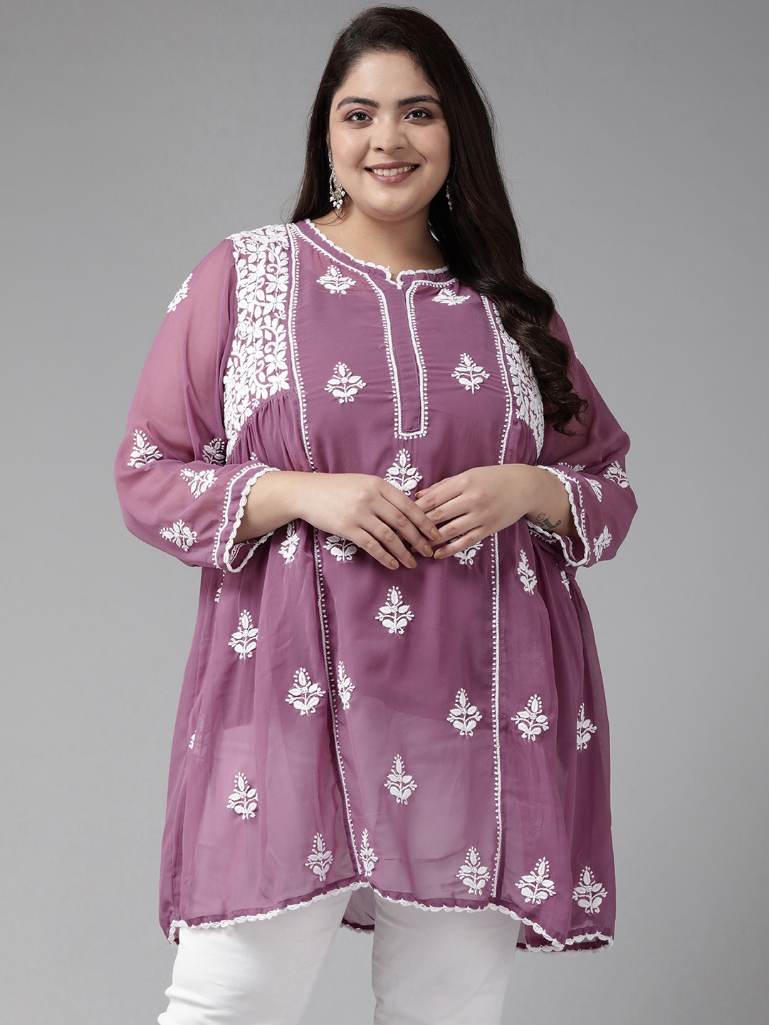 ADA Plus Size Mauve Ethnic Motifs Embroidered Chikankari Poly Georgette Kurti With Slip
ADA Plus Size Mauve Ethnic Motifs Embroidered Chikankari Poly Georgette Kurti With Slip