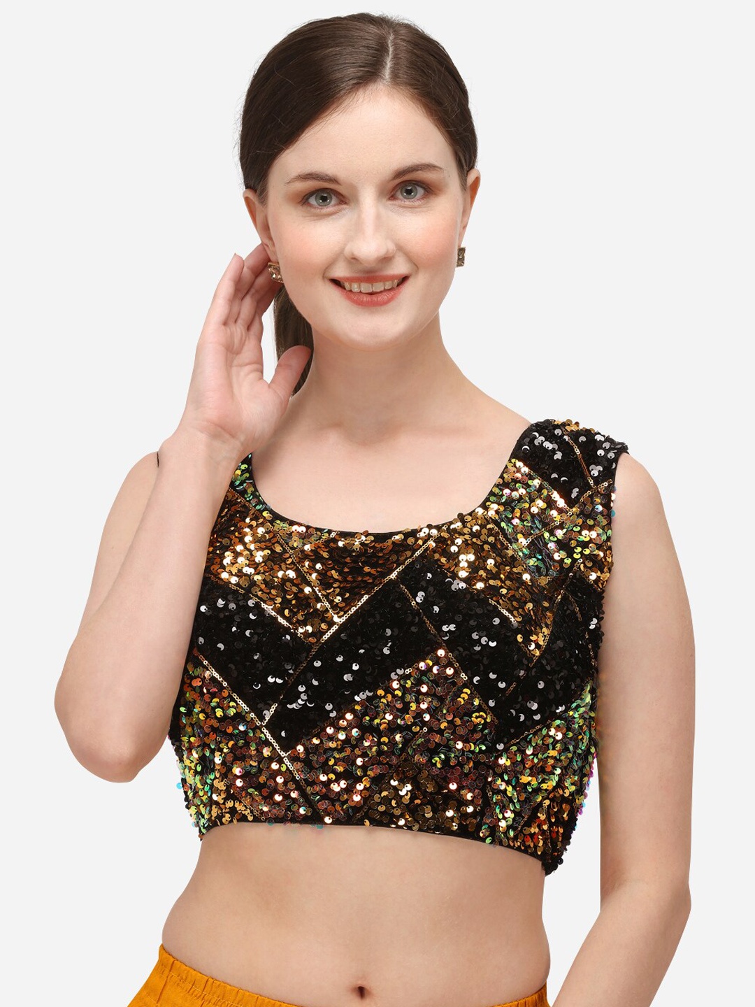 Amrutam Fab Women Black Embroidered Saree Blouse