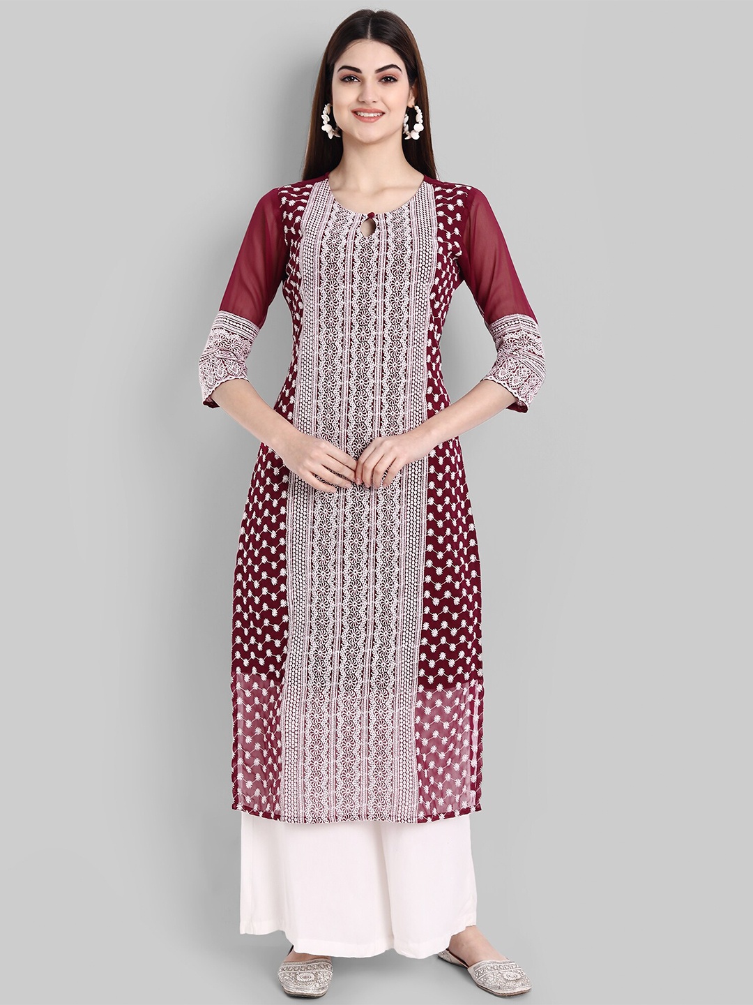 KALINI Women Maroon Floral Embroidered Keyhole Neck Thread Work Floral Georgette Kurta
KALINI Women Maroon Floral Embroidered Keyhole Neck Thread Work Floral Georgette Kurta