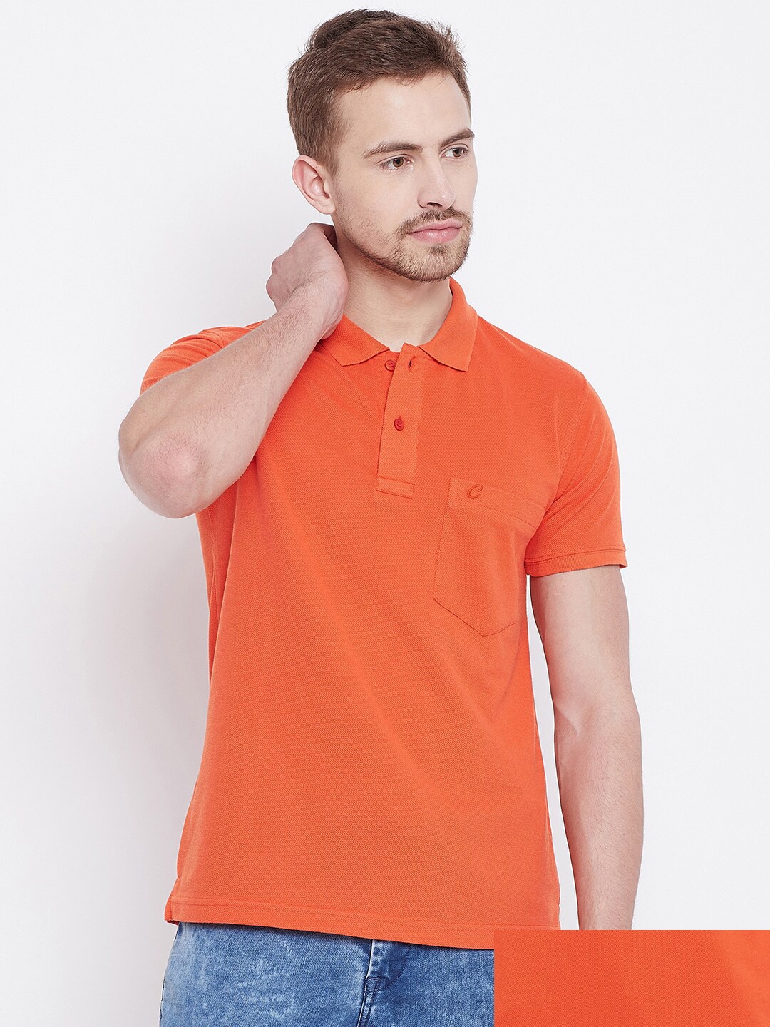 Camey Men Orange Polo Collar Cotton T-shirt