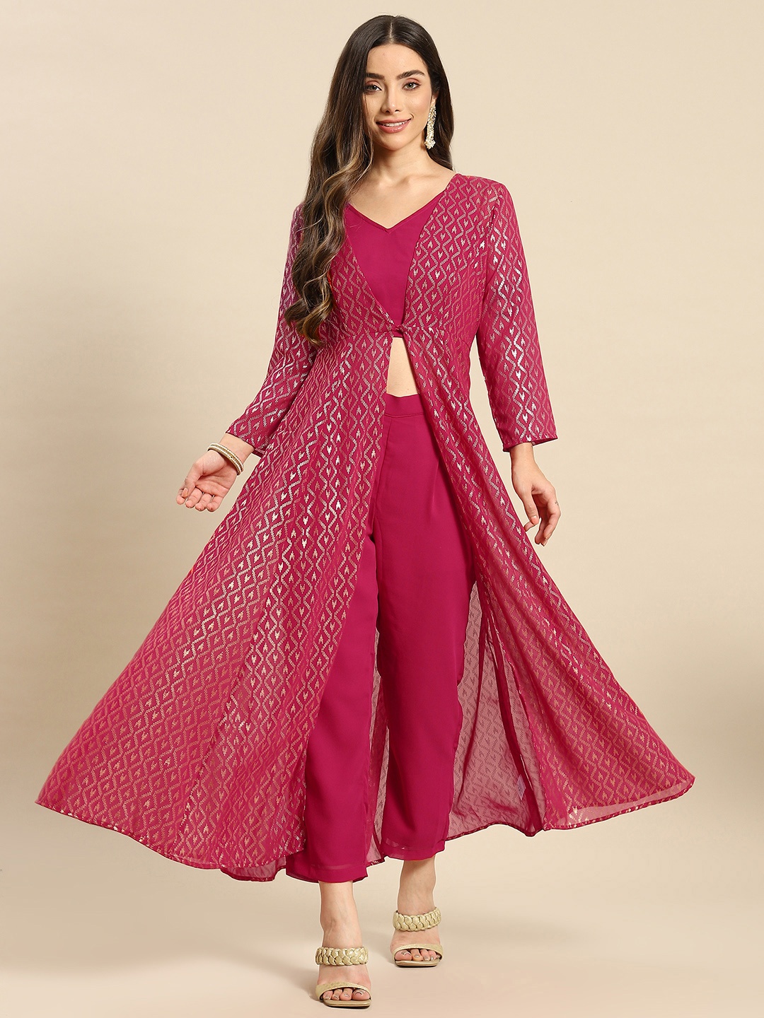 MABISH by Sonal Jain Women Magenta Ethnic Motifs Printed Layered Kurta with Trousers
MABISH by Sonal Jain Women Magenta Ethnic Motifs Printed Layered Kurta with Trousers