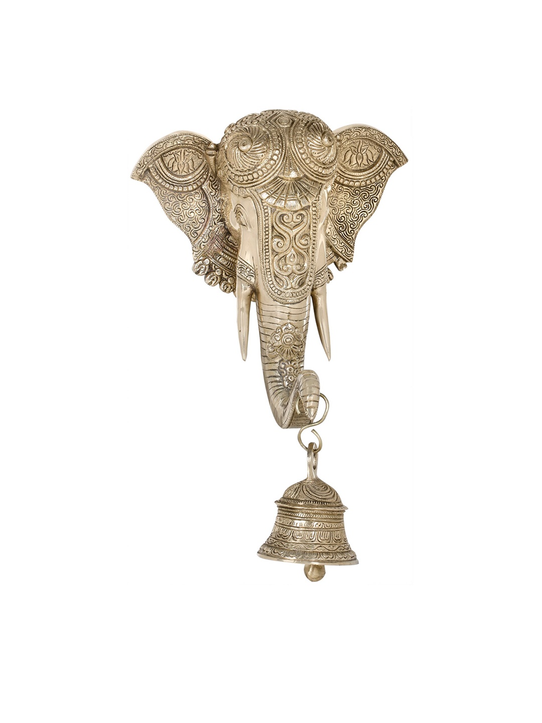 Exotic India 15" Brass Embellished Mask of Shri Ganesha with Bell Wall Hanging, Gold
Exotic India 15" Brass Embellished Mask of Shri Ganesha with Bell Wall Hanging, Gold