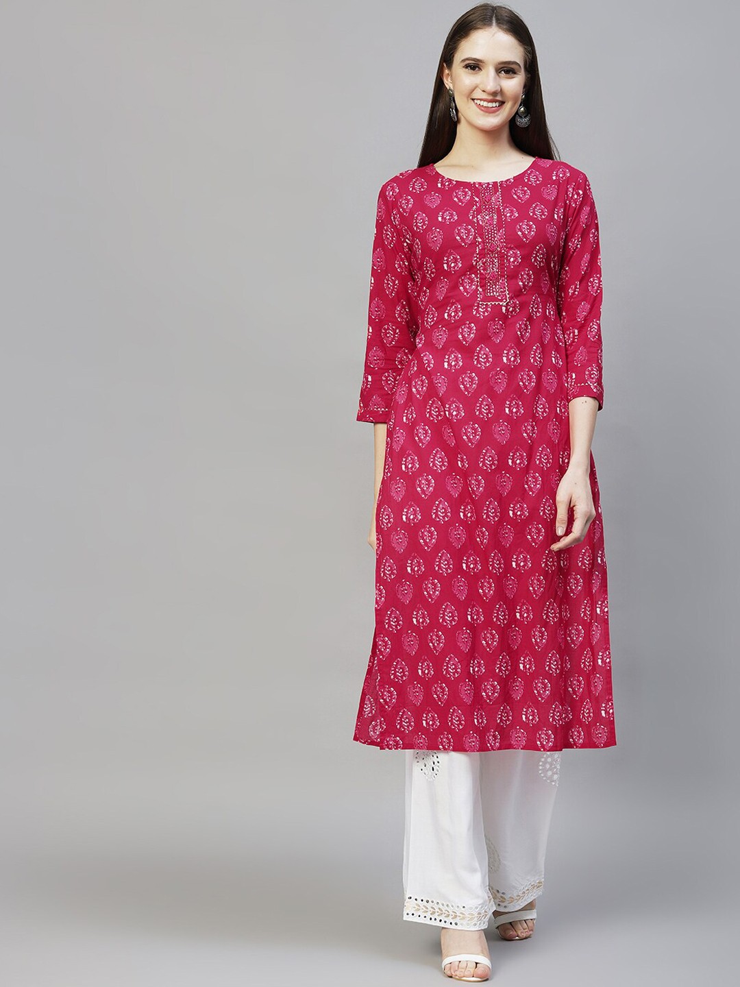 FASHOR Women Pink Floral Embroidered Mirror Work Pure Cotton Straight Kurta with Palazzo
FASHOR Women Pink Floral Embroidered Mirror Work Pure Cotton Straight Kurta with Palazzo