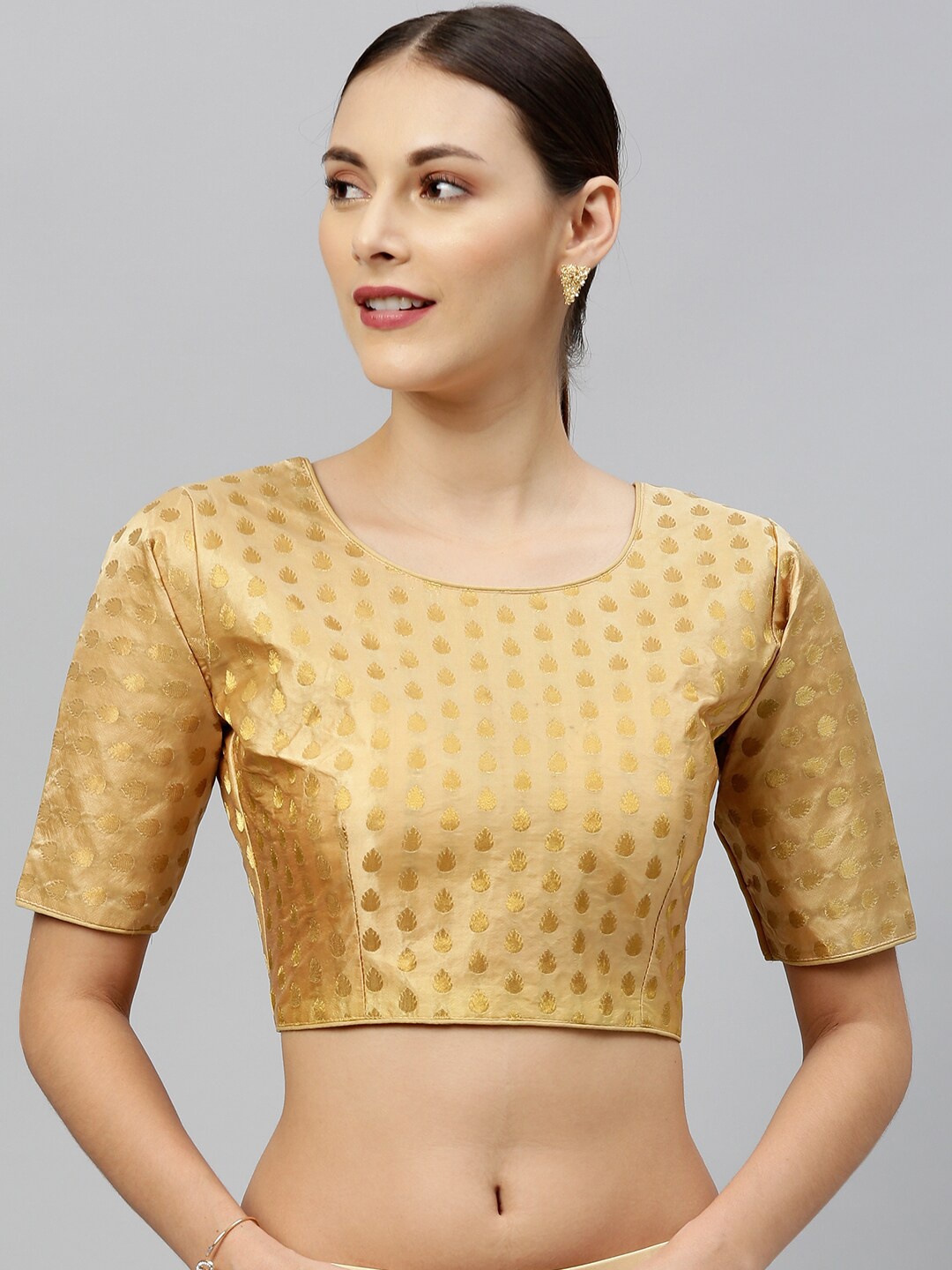 Fab Dadu Gold-Toned Printed Saree Blouse