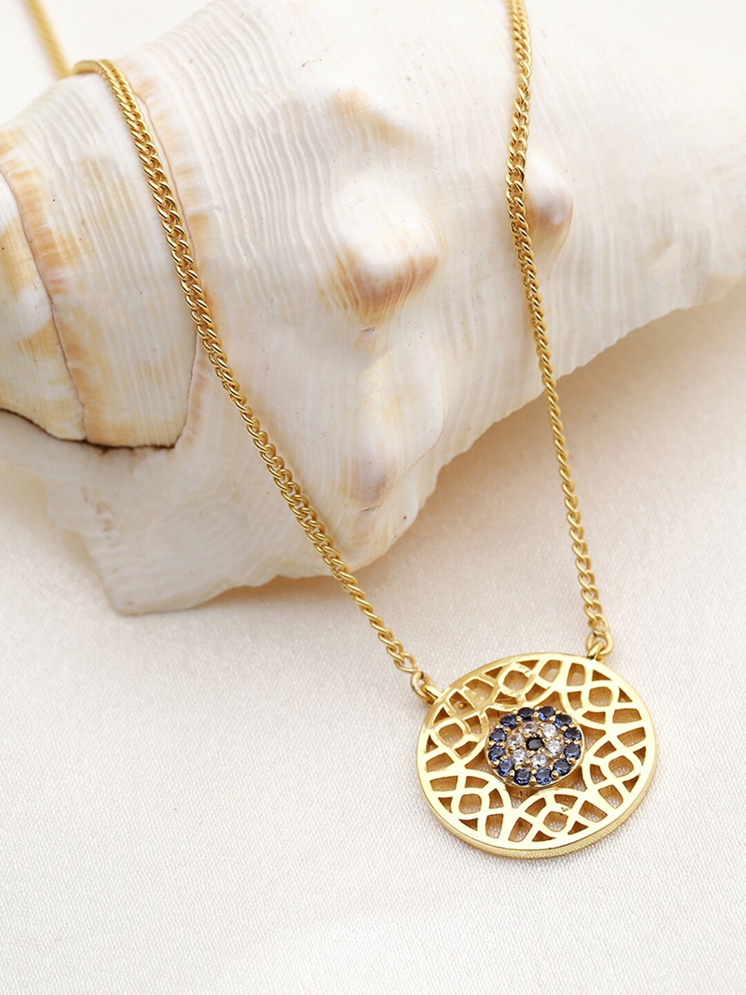EK BY EKTA KAPOOR Women 22K Gold Plated Brass Mandala Evil Eye Necklace With Blue Stones
EK BY EKTA KAPOOR Women 22K Gold Plated Brass Mandala Evil Eye Necklace With Blue Stones