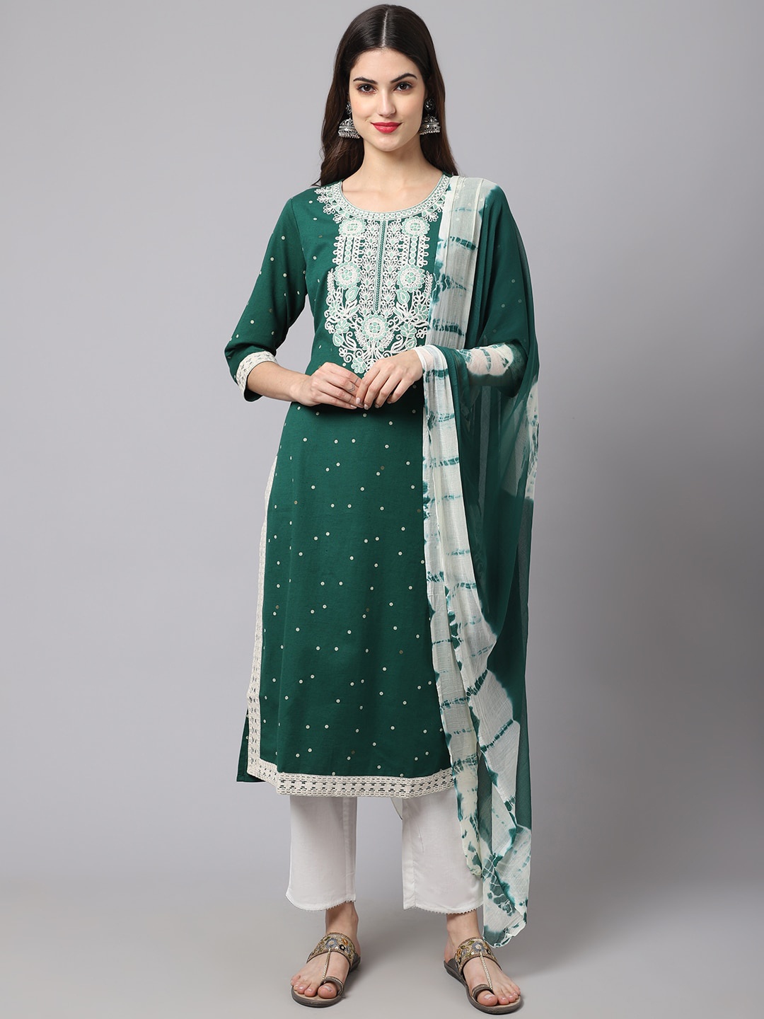 ANAISA Women Green Floral Embroidered Thread Work Pure Cotton Kurta with Trousers & With Dupatta
ANAISA Women Green Floral Embroidered Thread Work Pure Cotton Kurta with Trousers & With Dupatta