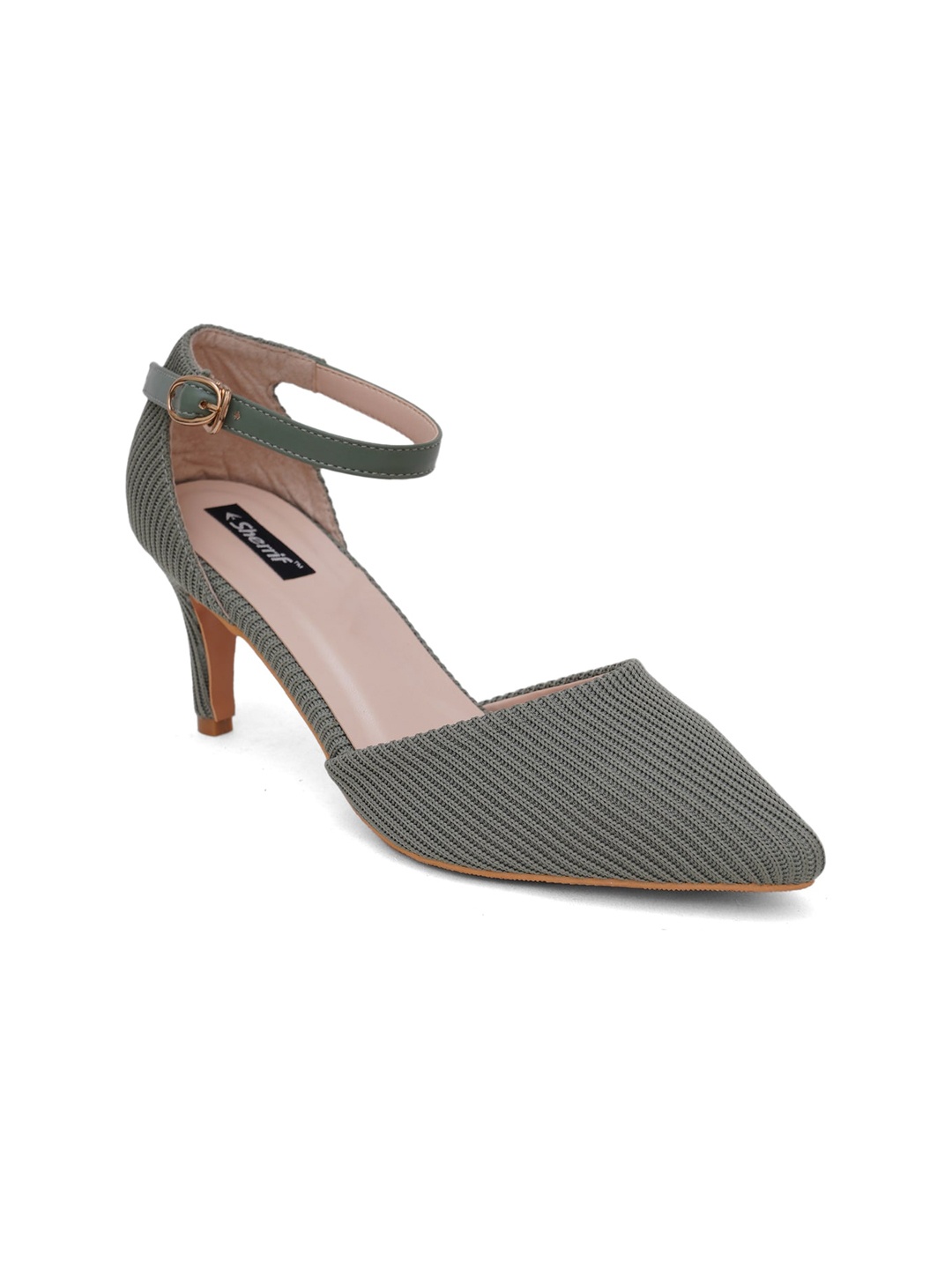 Sherrif Shoes Green Self Design Pumps with Buckles
