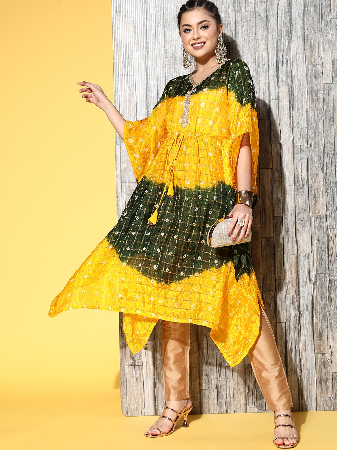 Varanga Women Yellow Silk Adjustable Waistline Kurta