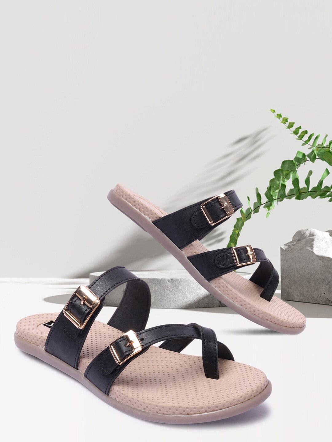 RINDAS Women Black One Toe Flats with Bows