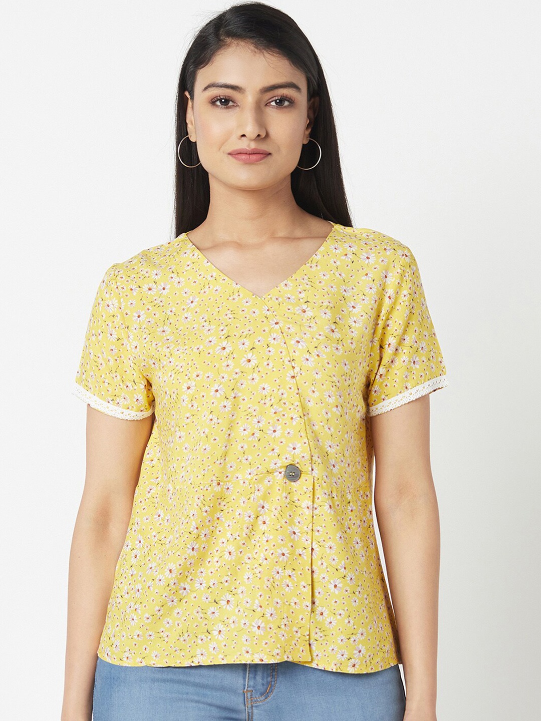 Miss Grace Yellow Floral Print Top