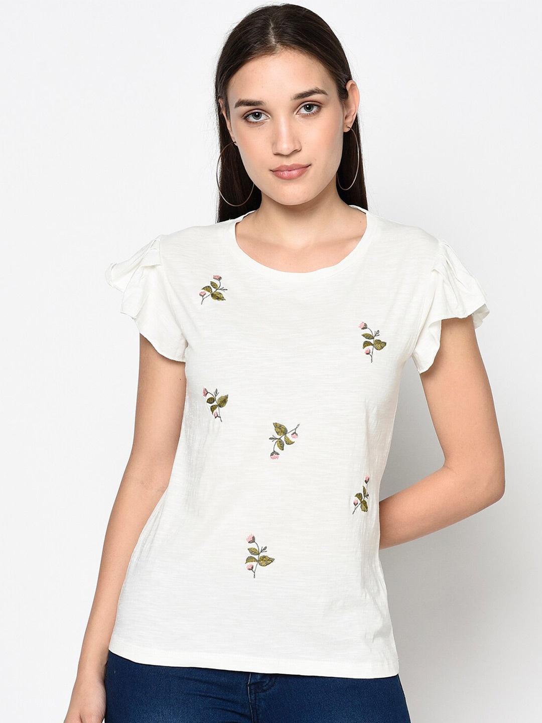 Miss Grace Off White Floral Print Top