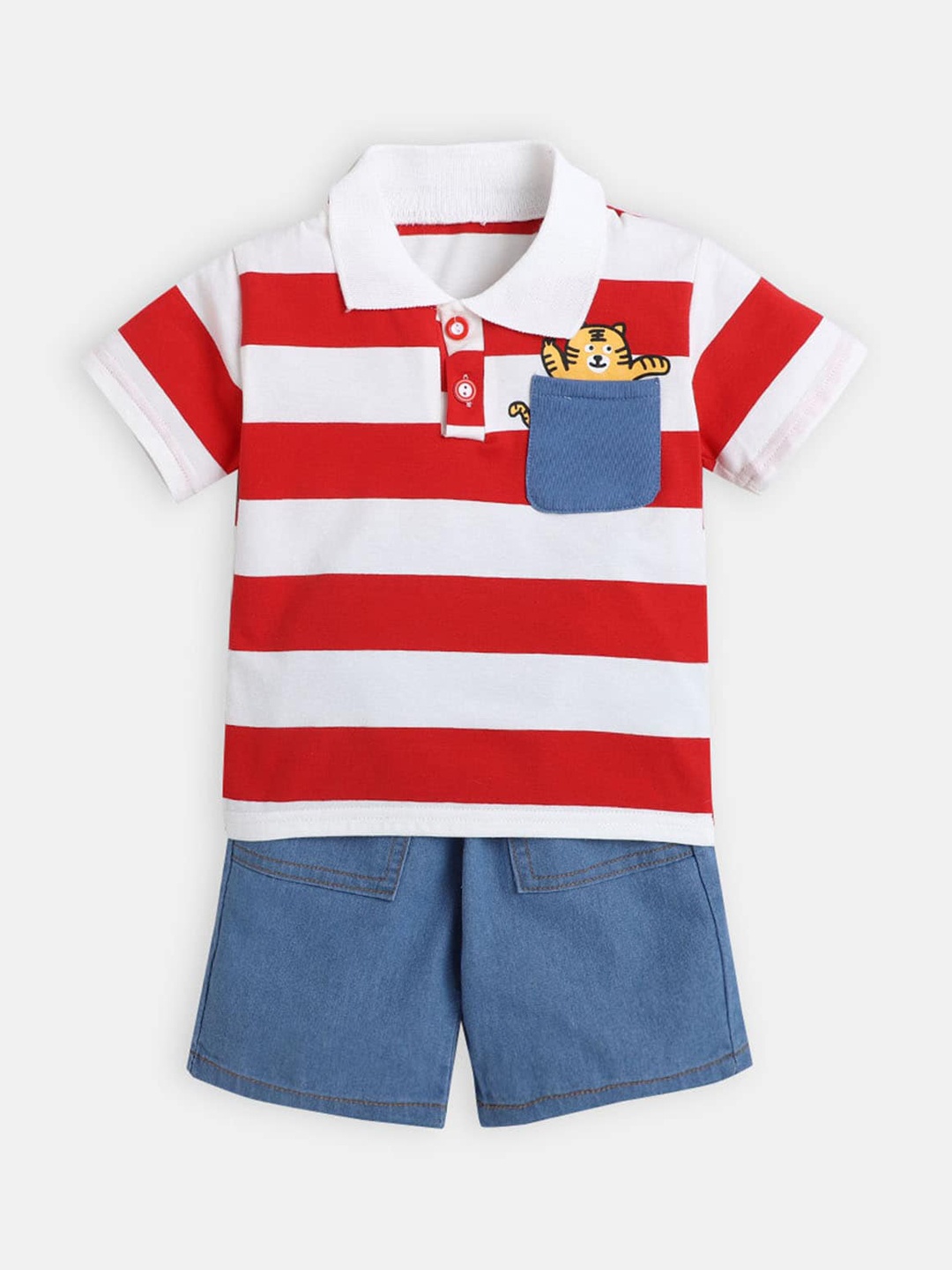 Hopscotch Boys Red & Blue Striped T-shirt with Shorts