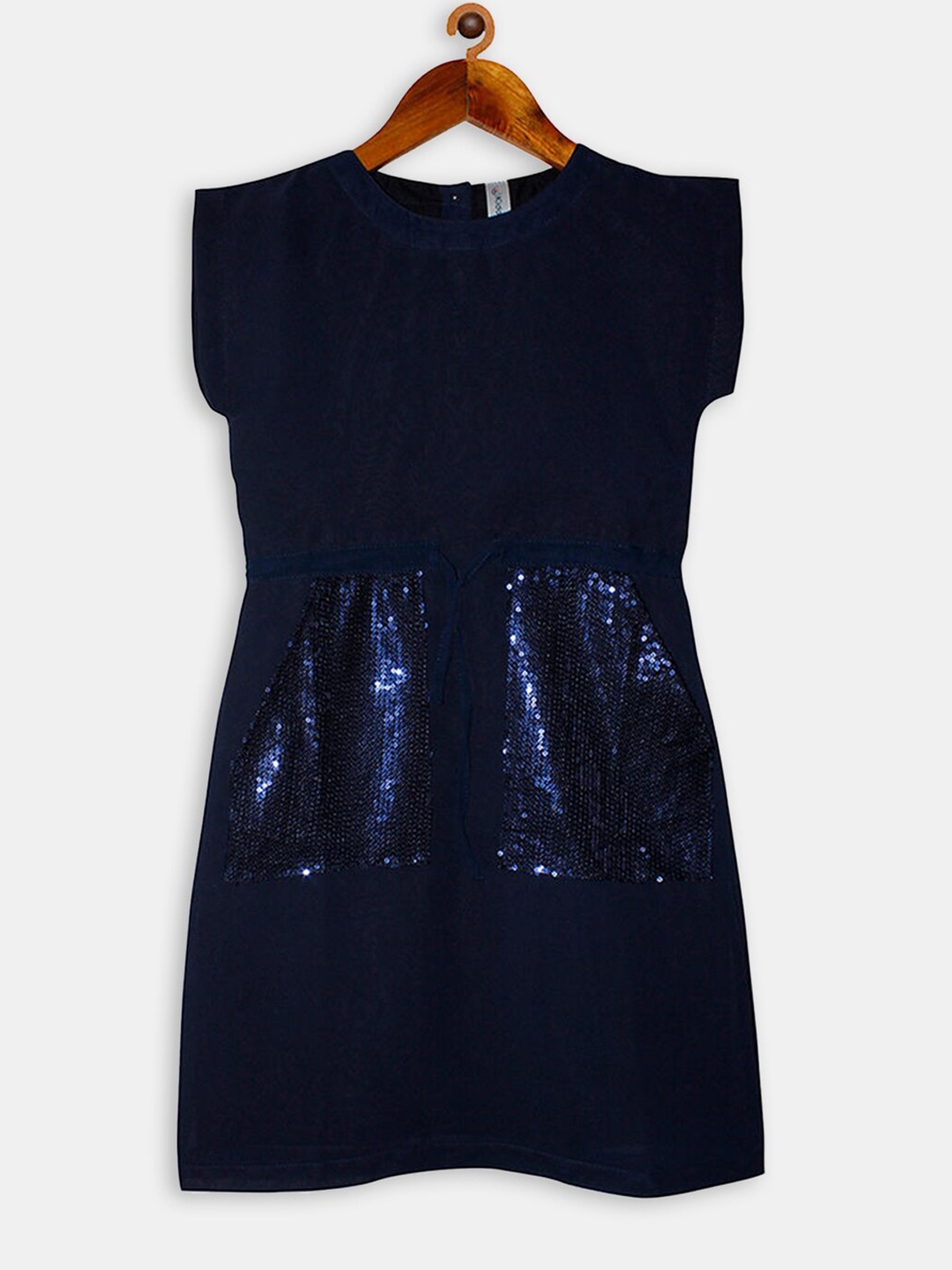 Hopscotch Navy Blue Embellished Cotton Dress