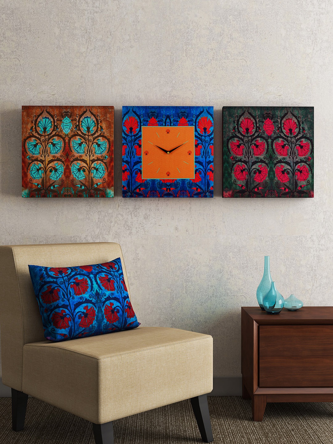 SEJ by Nisha Gupta Set of 2 Wall Art and 1 Square 35.5 cm Analogue Wall Clock, Multi
SEJ by Nisha Gupta Set of 2 Wall Art and 1 Square 35.5 cm Analogue Wall Clock, Multi