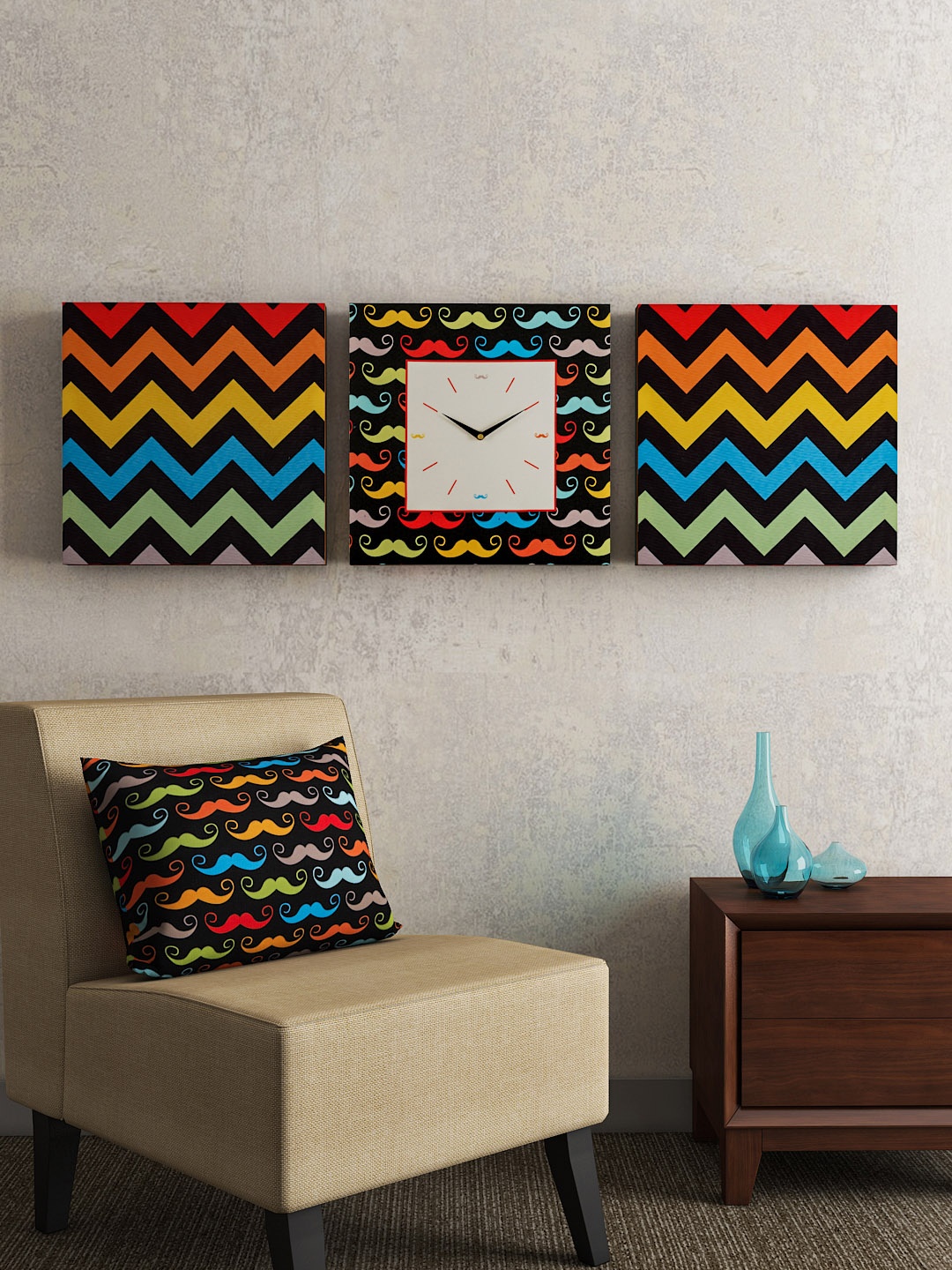 SEJ by Nisha Gupta Set of 2 Wall Art and 1 Square 35.5 cm Analogue Wall Clock, Multi
SEJ by Nisha Gupta Set of 2 Wall Art and 1 Square 35.5 cm Analogue Wall Clock, Multi