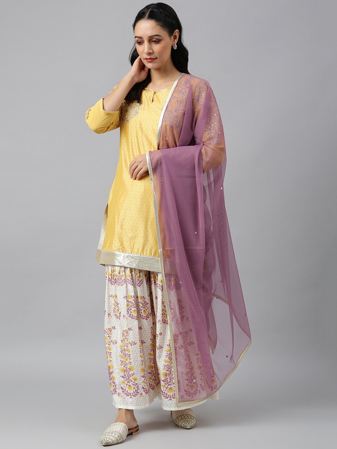WISHFUL Women Yellow Ethnic Motifs Embroidered Sequinned Kurti with Sharara & With Dupatta
WISHFUL Women Yellow Ethnic Motifs Embroidered Sequinned Kurti with Sharara & With Dupatta