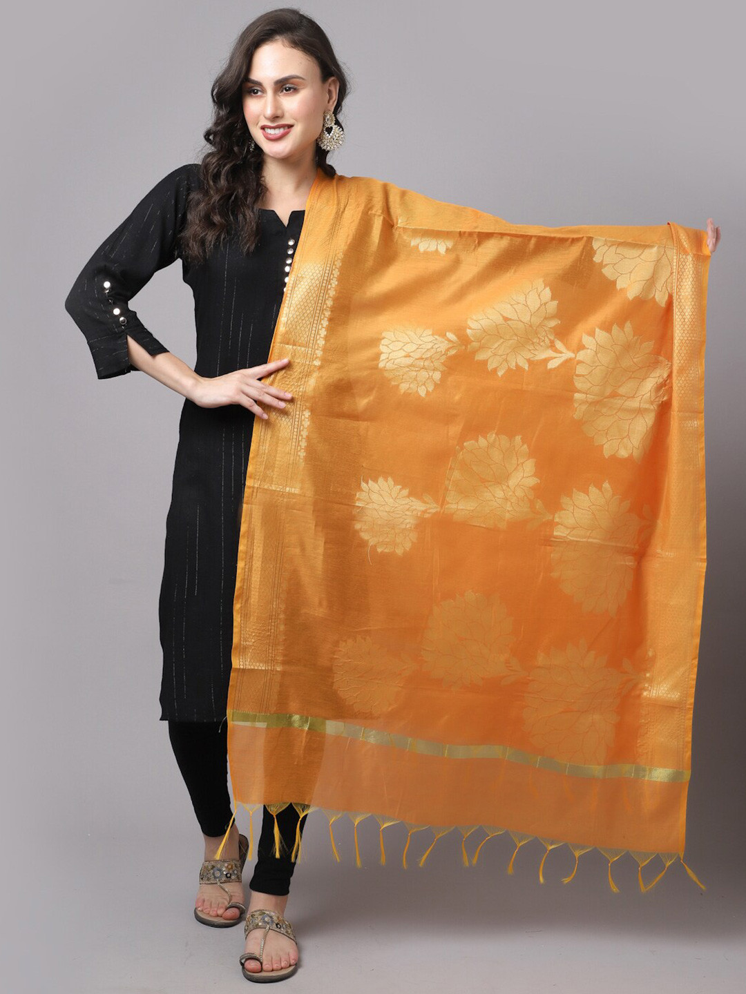 LOOM LEGACY Orange & Gold-Toned Ethnic Motifs Woven Design Cotton Silk Dupatta with Zari
LOOM LEGACY Orange & Gold-Toned Ethnic Motifs Woven Design Cotton Silk Dupatta with Zari