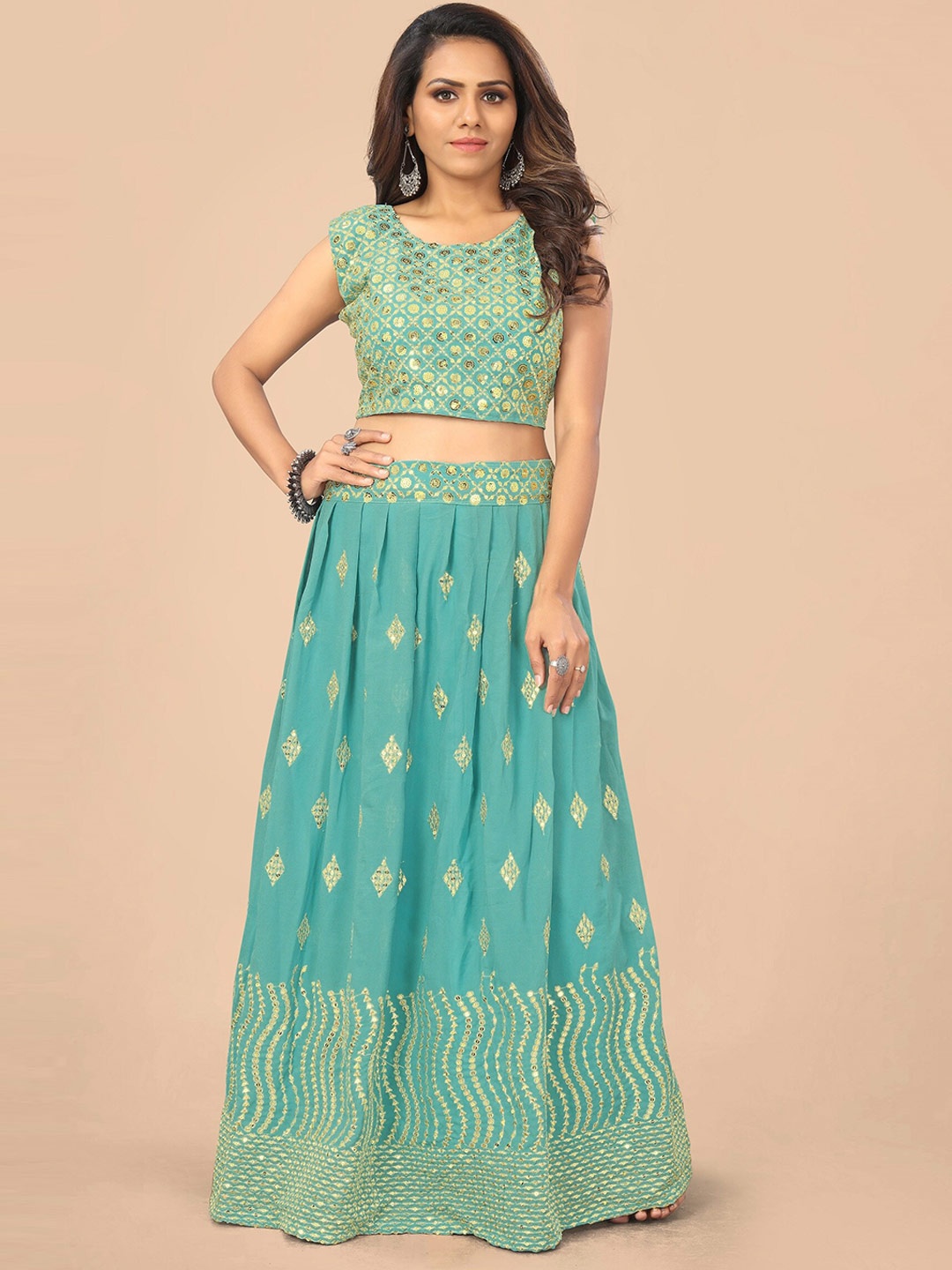 Nityanta Fab Blue & Gold-Toned Embellished Semi-Stitched Lehenga & Unstitched Blouse With Dupatta
Nityanta Fab Blue & Gold-Toned Embellished Semi-Stitched Lehenga & Unstitched Blouse With Dupatta