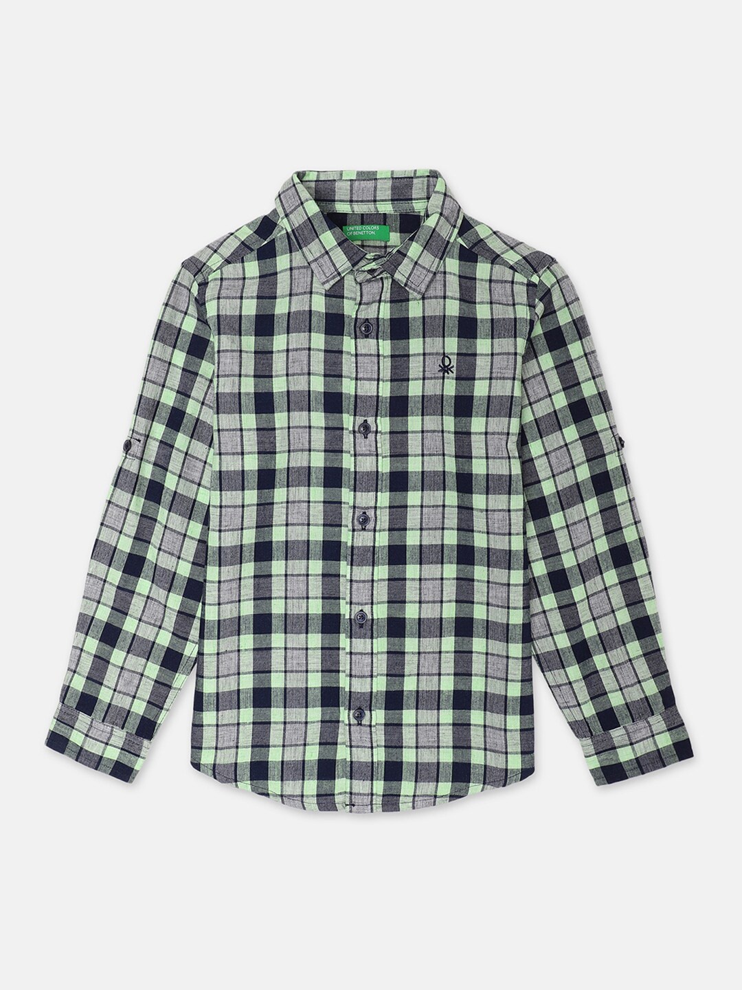 United Colors of Benetton Boys Grey Tartan Checks Checked Casual Shirt
