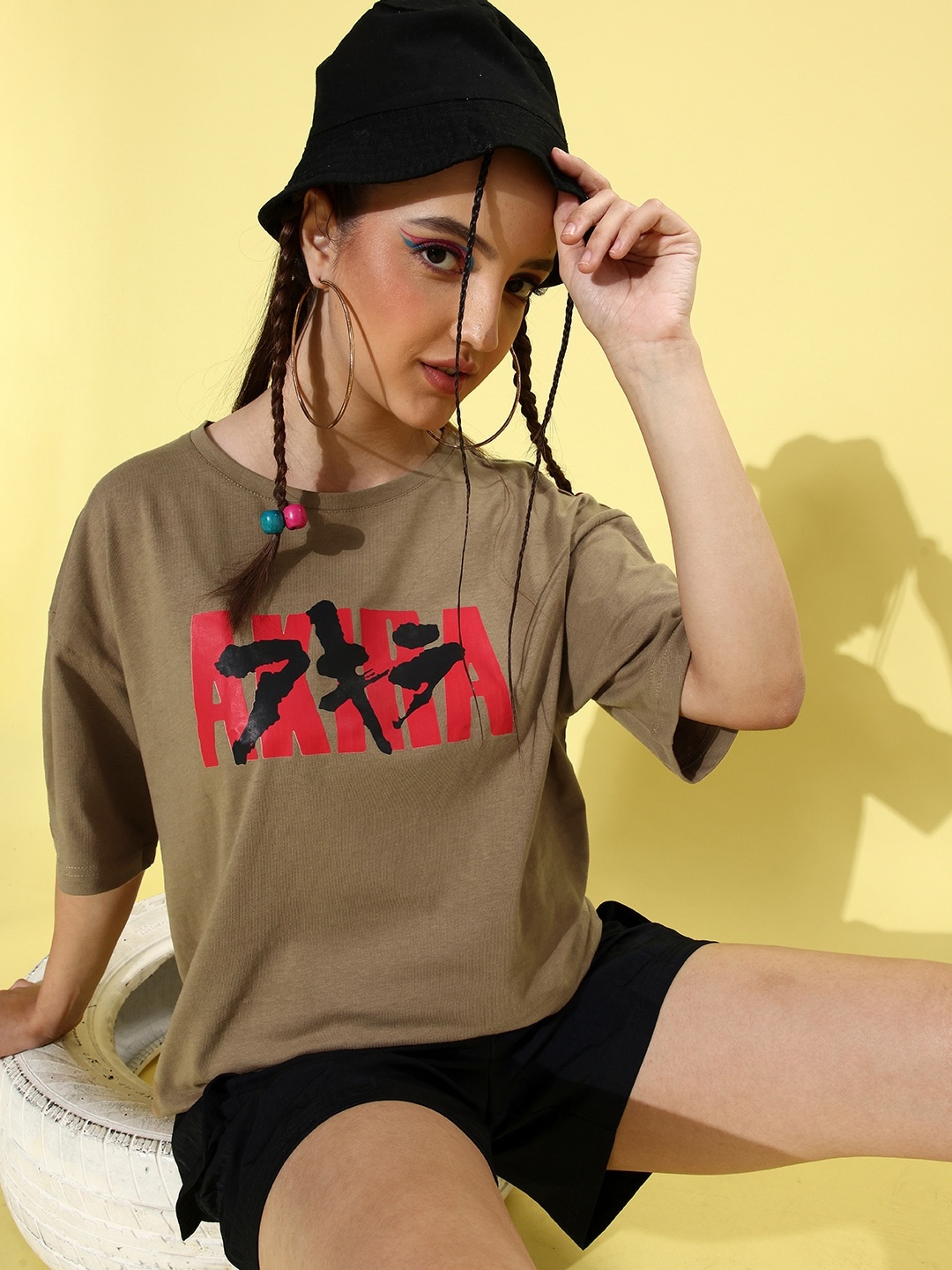 Stylecast X Hersheinbox Women Khaki Typography Graphic Tee