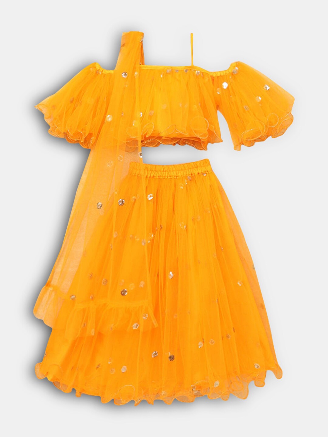 Hopscotch Girls Yellow & Silver-Toned Printed Ready to Wear Lehenga & Blouse With Dupatta
Hopscotch Girls Yellow & Silver-Toned Printed Ready to Wear Lehenga & Blouse With Dupatta