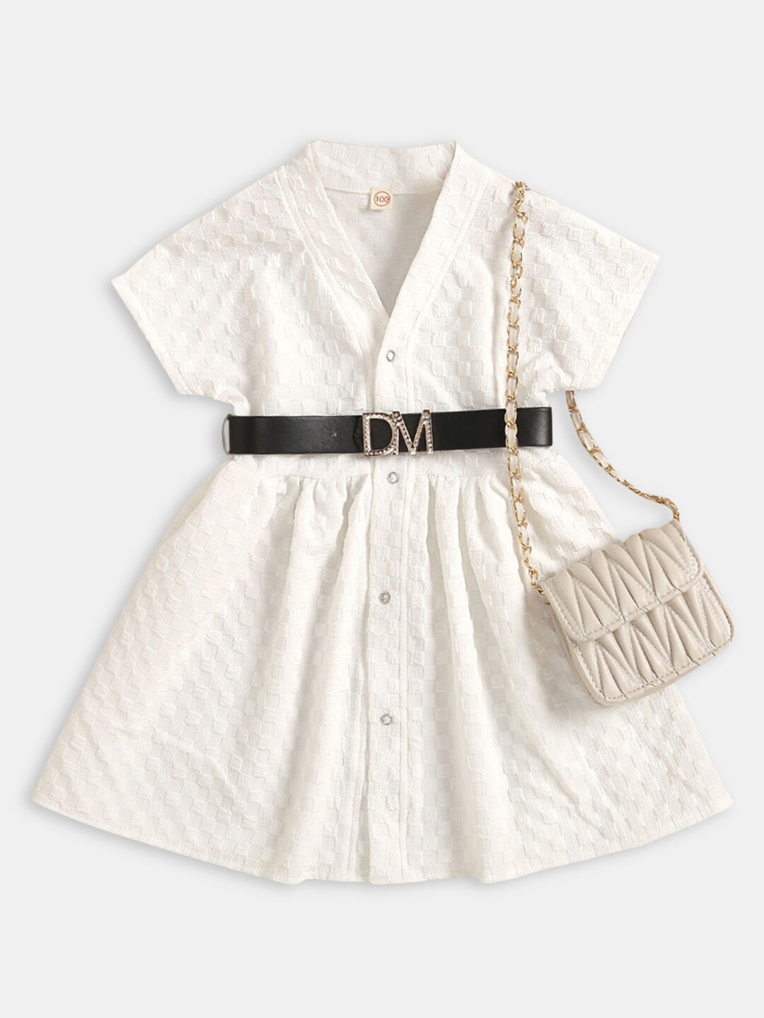 Hopscotch Girls White Self Design Shirt Dress