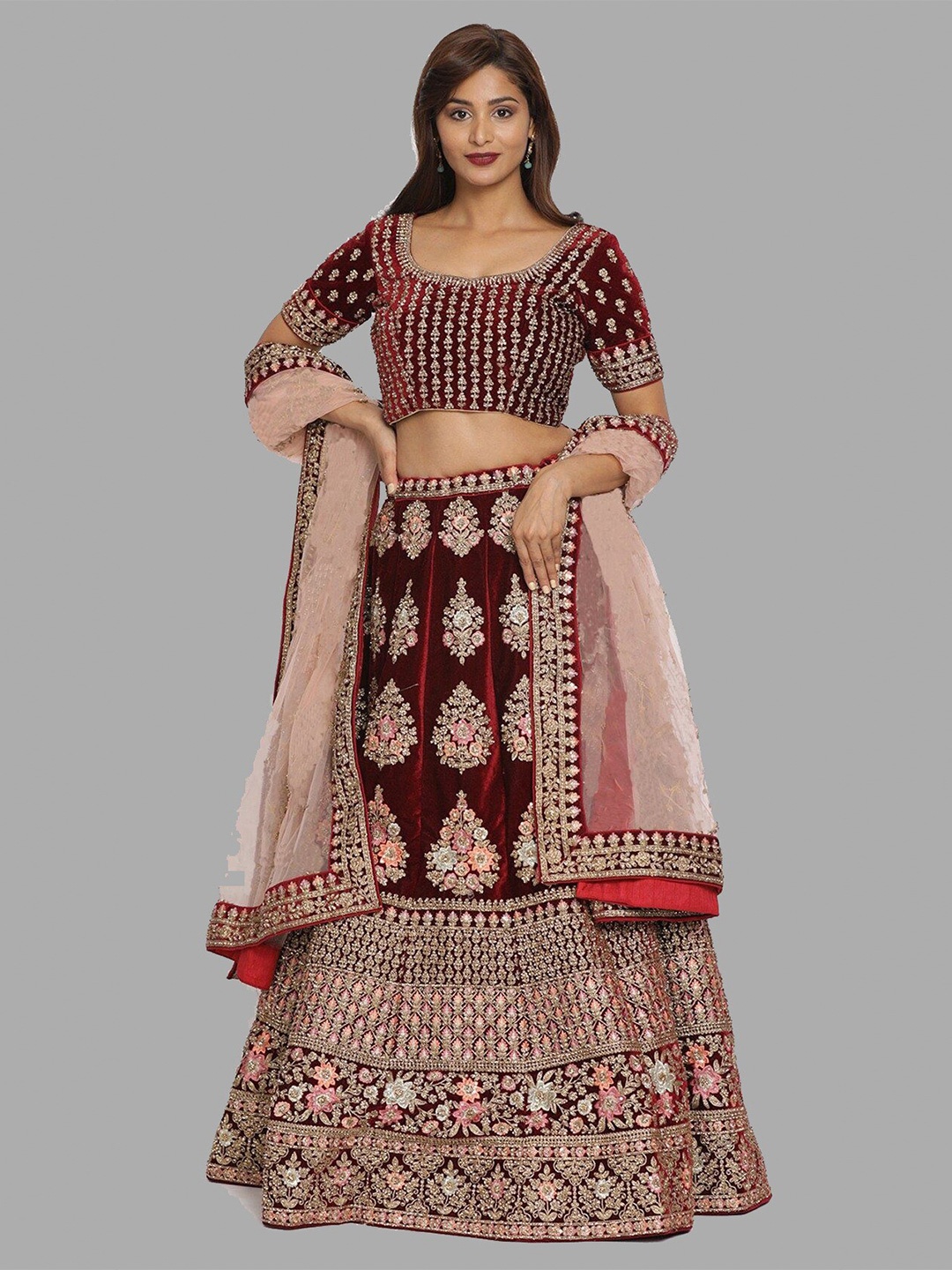 Fashionuma Maroon & Gold-Toned Embroidered Semi-Stitched Lehenga & Unstitched Blouse With Dupatta
Fashionuma Maroon & Gold-Toned Embroidered Semi-Stitched Lehenga & Unstitched Blouse With Dupatta