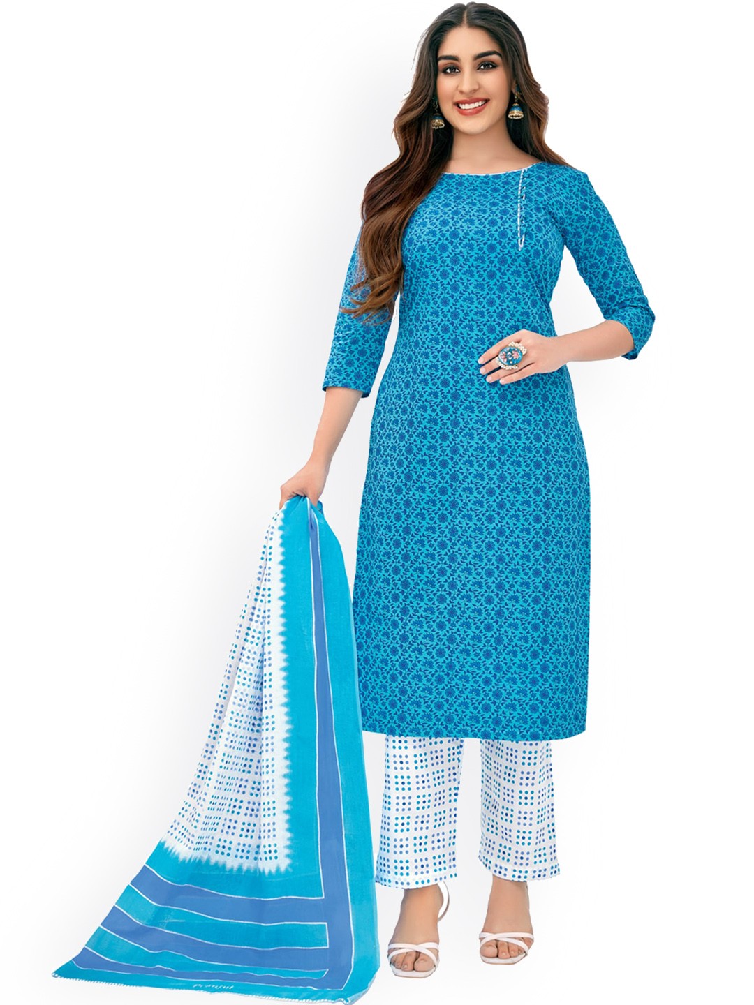 SALWAR STUDIO Women Blue Ethnic Motifs Printed Pure Cotton Kurta with Trousers & With Dupatta
SALWAR STUDIO Women Blue Ethnic Motifs Printed Pure Cotton Kurta with Trousers & With Dupatta