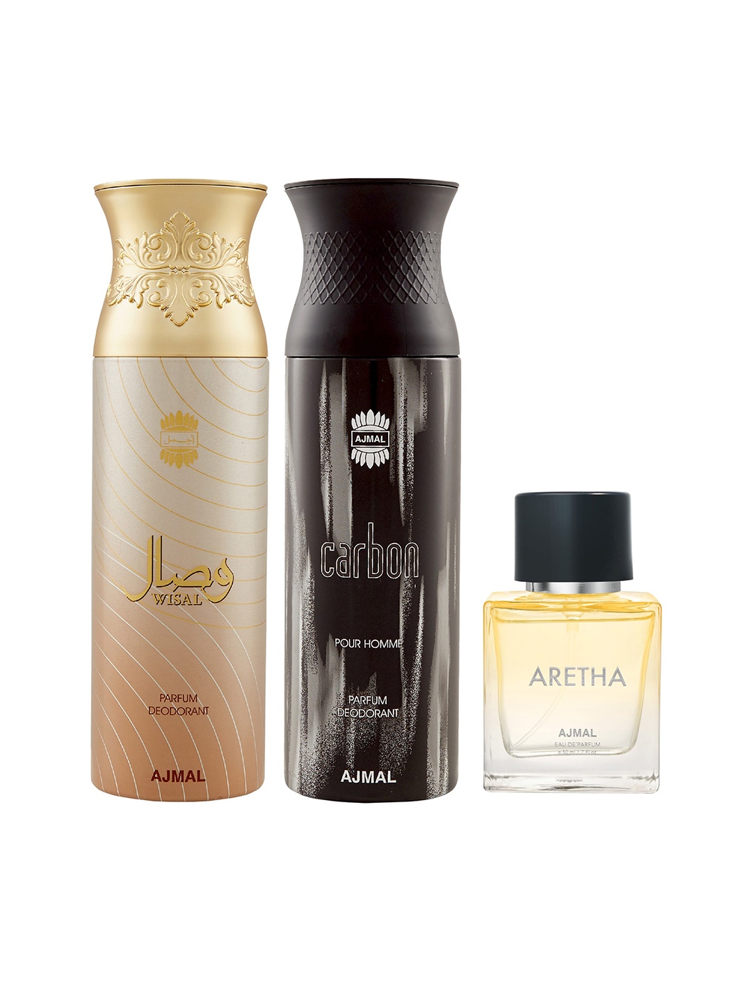 Ajmal Men Carbon Deodorant 200ml + Wisal Deodorant 200ml + Aretha Eau De Parfum 50ml, Black
Ajmal Men Carbon Deodorant 200ml + Wisal Deodorant 200ml + Aretha Eau De Parfum 50ml, Black