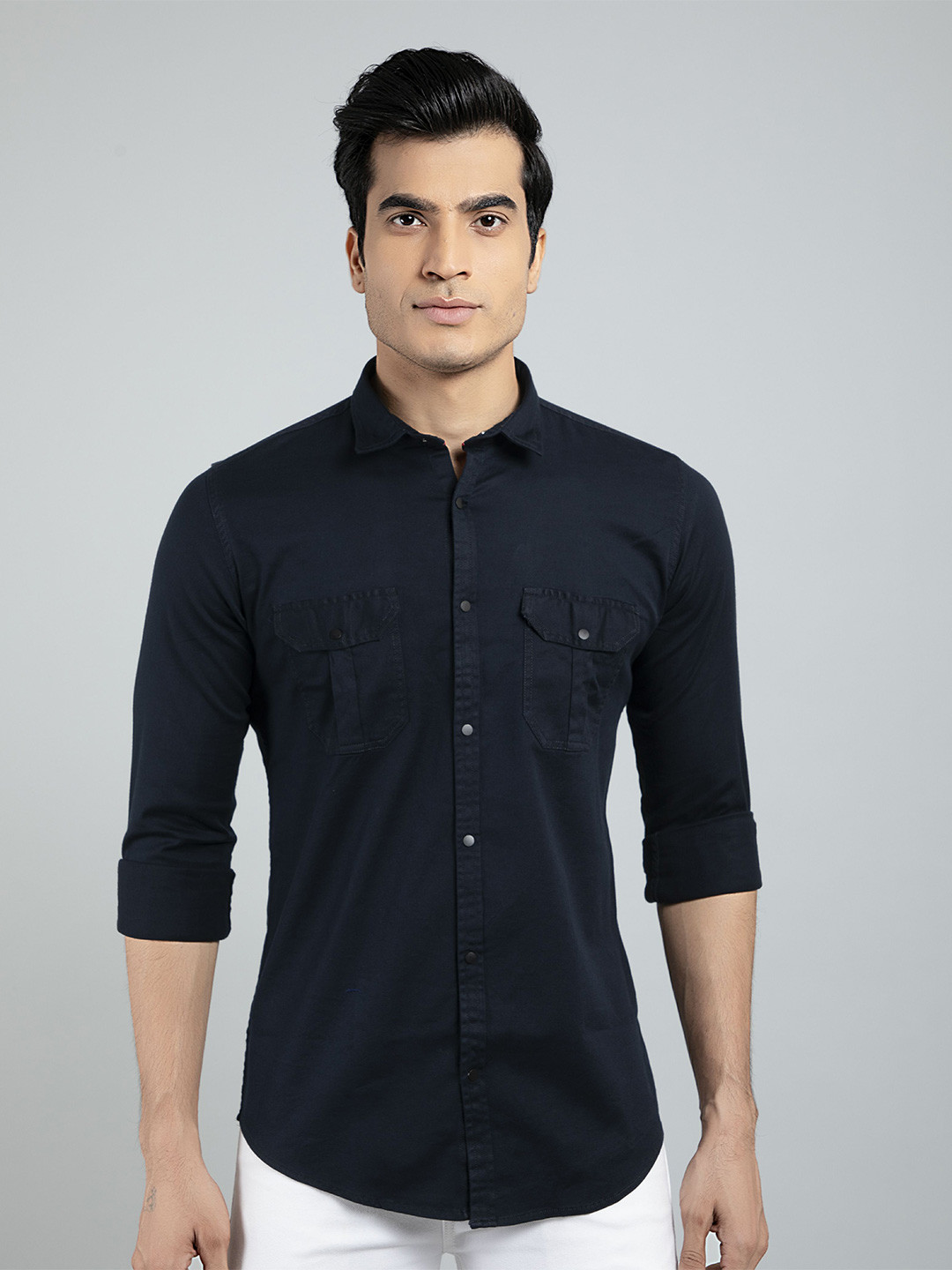 AMRUTVARSHA CREATION Men Navy Blue Solid Cotton Formal Shirt 
AMRUTVARSHA CREATION Men Navy Blue Solid Cotton Formal Shirt
